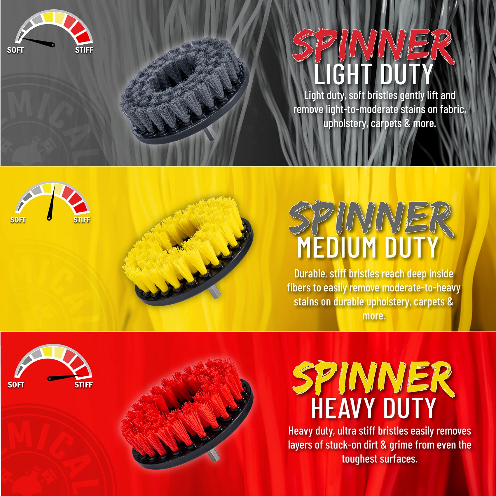 Chemical Guys ACC506 Light Duty Spinner Multi-Surface Drill Brush Attachment - Power Scrubber for Stains & Gentle Cleaning on Upholstery, Fabric, Carpet (Fits Any Standard Drill) - Perfect for Car Detailing, Home Cleaning & DIY Projects