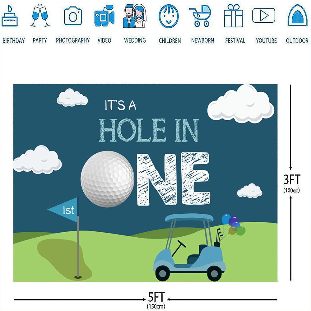 Premium Golf-Themed 1st Birthday Backdrop - 5x3ft Blue Sky White Clouds Grass Photography Background for Parties, Cake Tables & Photo Booths | Perfect for Golf Sports Themed Birthday Celebrations, Baby Showers & Kids Events