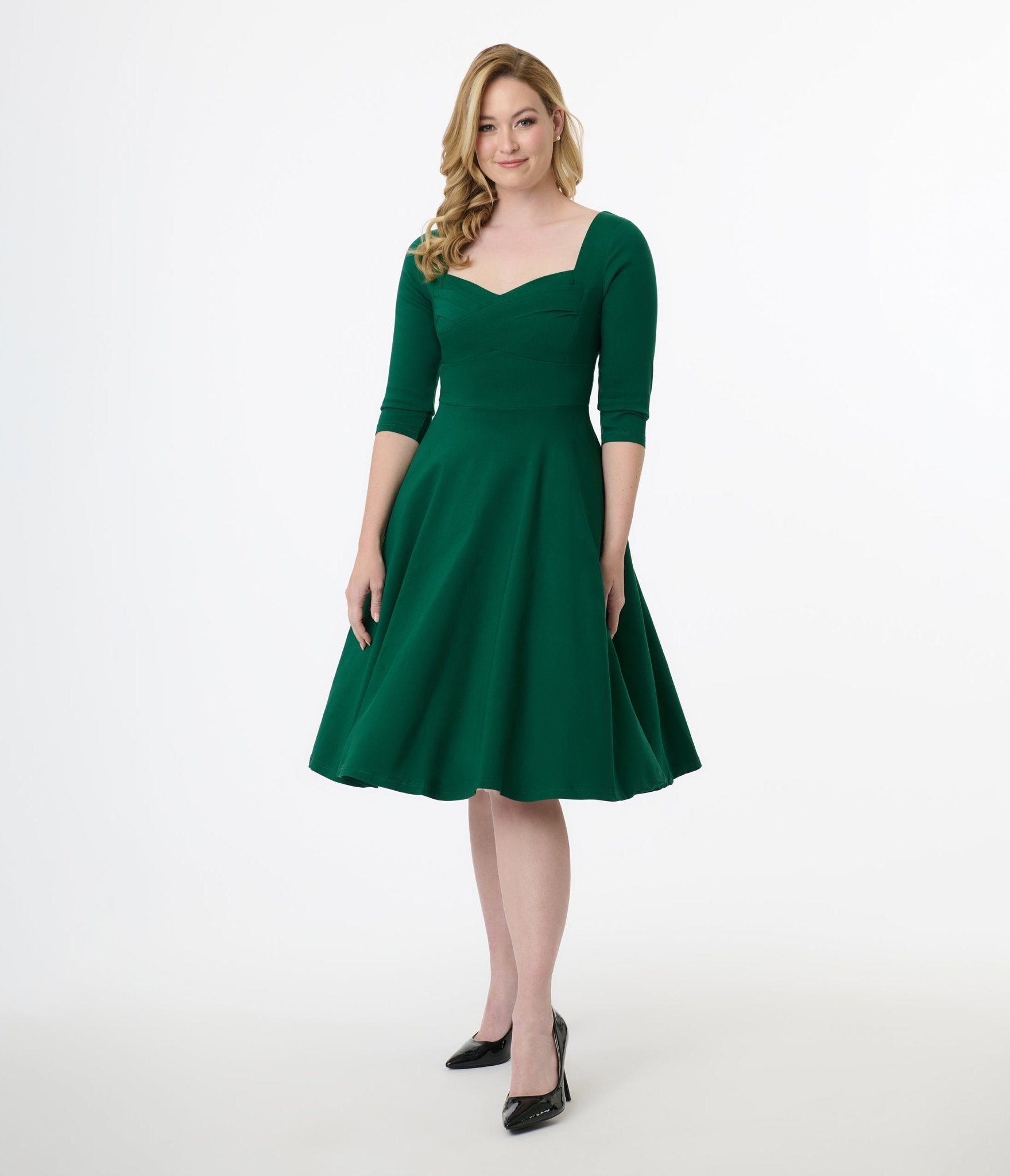 Vintage 1950s Emerald Green Pleated Bust Swing Dress - Retro Cocktail Party & Formal Evening Wear for Women
