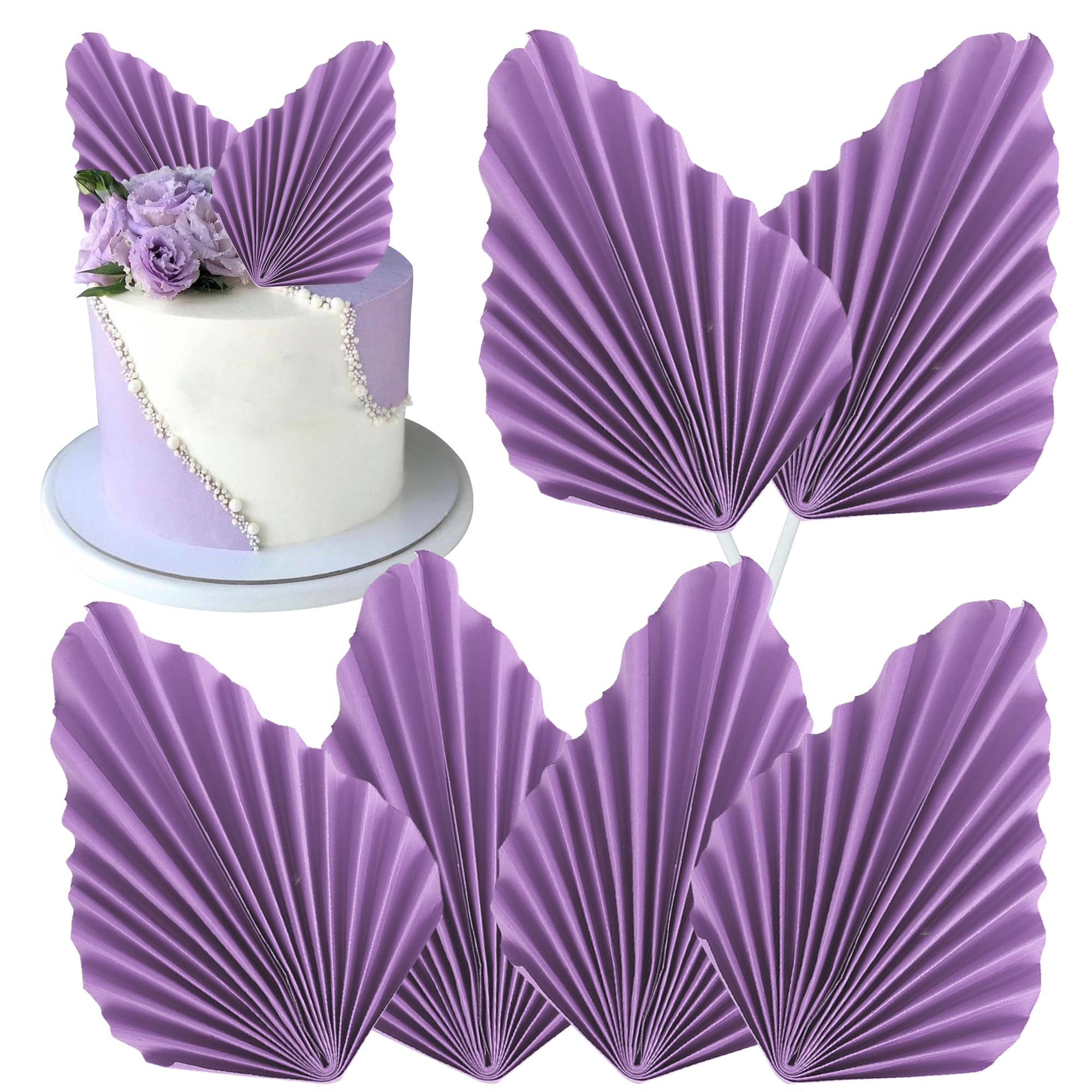6 PCS Purple Paper Palm Leaves Fan Cake Toppers - DIY Palm Leaf Fan Cake Picks for Baby Shower, Wedding & Birthday Party Decorations - Perfect for Cupcakes, Desserts & Tropical Themed Events