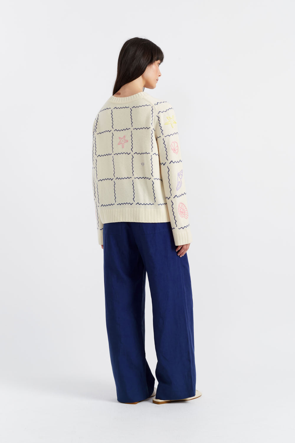 Luxury Cream Wool Cashmere Sweater with La Mer Embroidery - Soft Winter Pullover for Women | Perfect for Holiday Parties & Cozy Office Wear