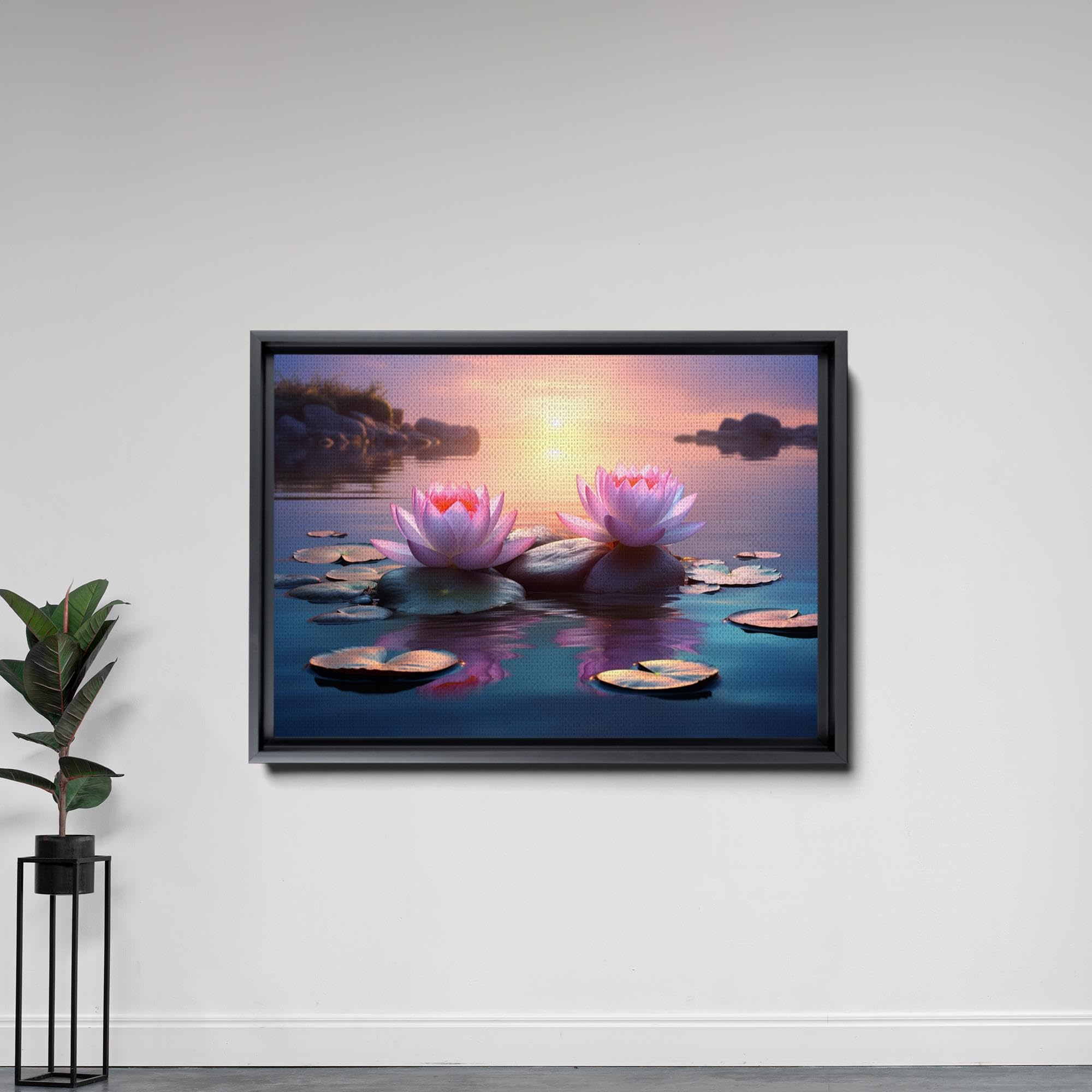 Zen Wall Art Canvas - Framed Meditation Decor with Zen Garden, Stone Flower & Peaceful Water Sunset Print | Perfect for Yoga Studios, Home Decor & Relaxation Spaces