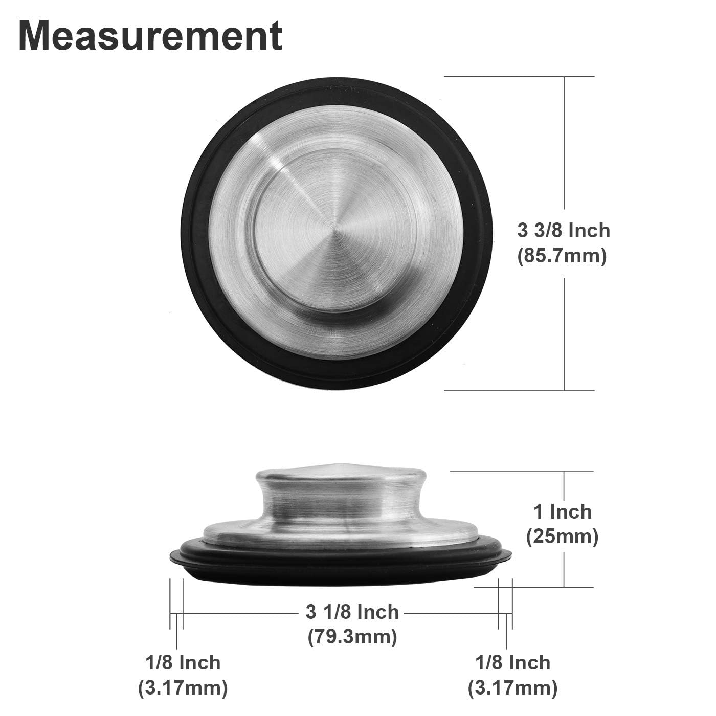 3-3/8 Inch Stainless Steel Kitchen Sink Stopper - Universal Garbage Disposal Plug Fits Standard 3.5