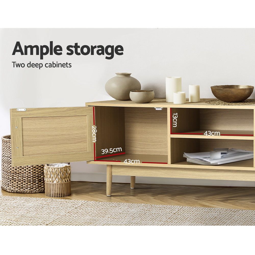 Artiss 180cm Rattan TV Stand Entertainment Center with Storage - Modern TV Cabinet for Living Room, Bedroom & Home Theater