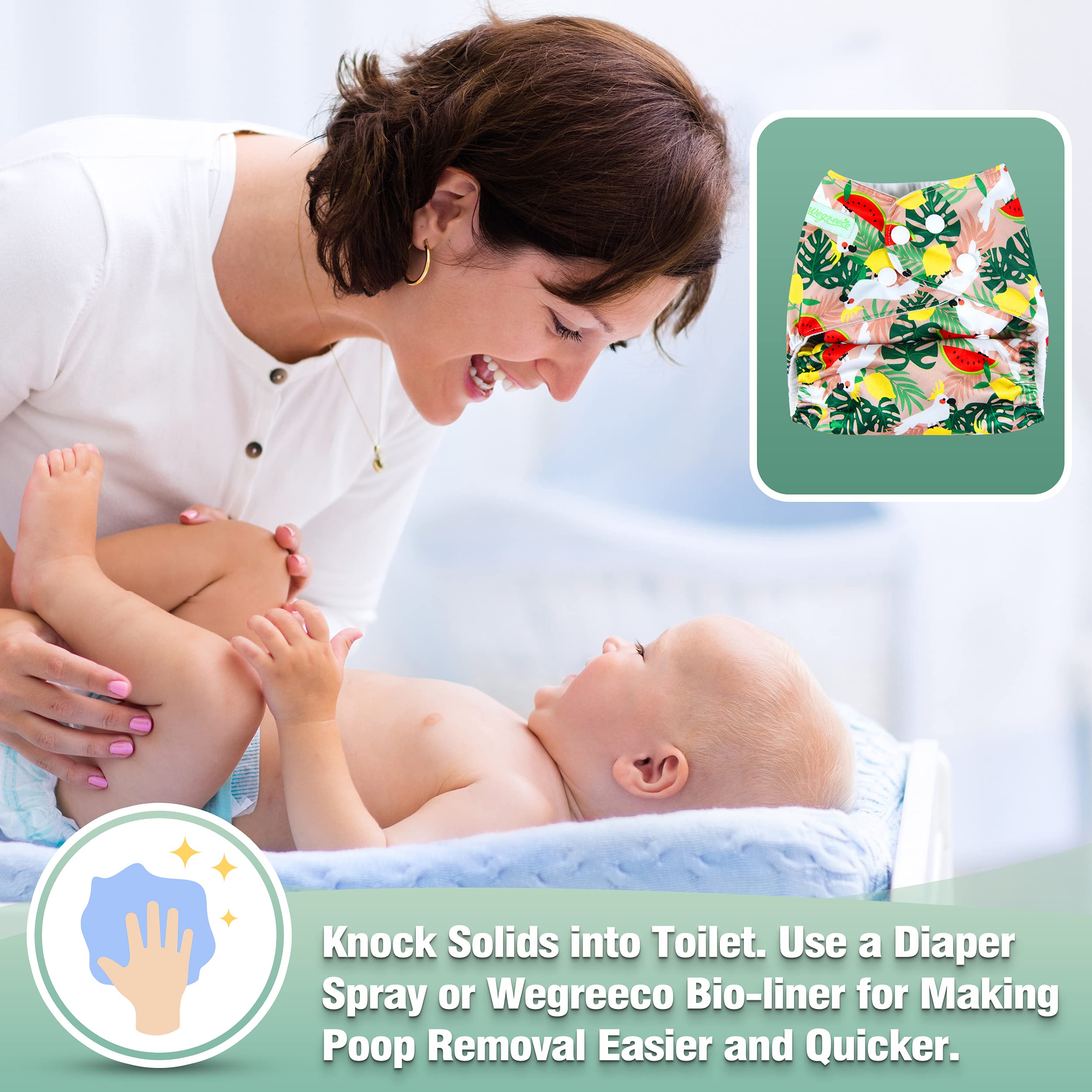 **Wegreeco 6 Pack Reusable Cloth Diapers with Inserts & Wet Bag - Adjustable Washable Baby Diapers One Size (Love, Flowers) - Eco-Friendly Diapering Solution for Newborns, Infants & Toddlers - Perfect for Home, Travel, Daycare & Eco-Conscious Parenting - Ideal for Sustainable Families, On-the-Go Parents & Green Living**