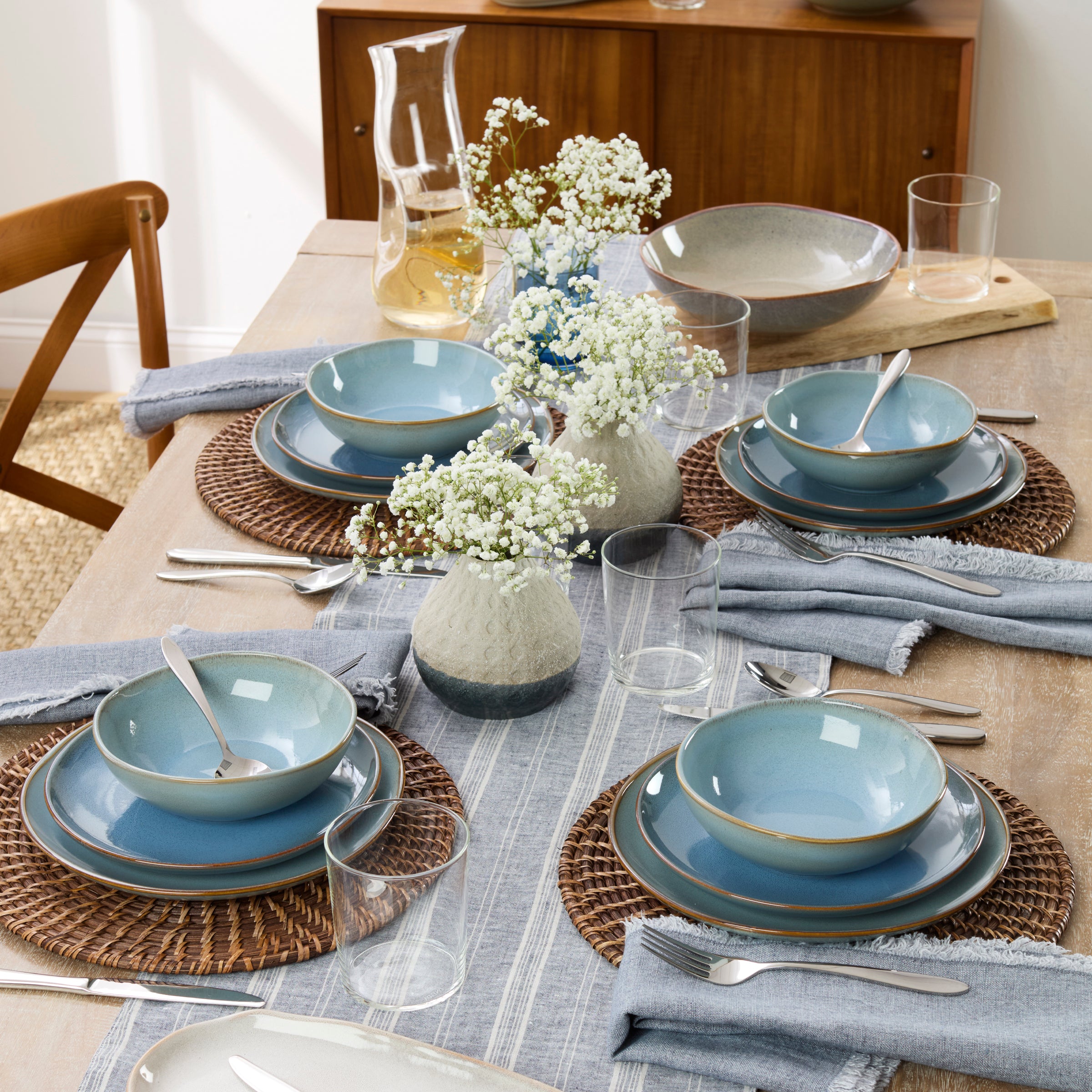 Premium Organic Shades Blue 12-Piece Dinnerware Set - Elegant Stoneware Plates, Bowls & Mugs - Perfect for Family Dinners, Entertaining & Everyday Use