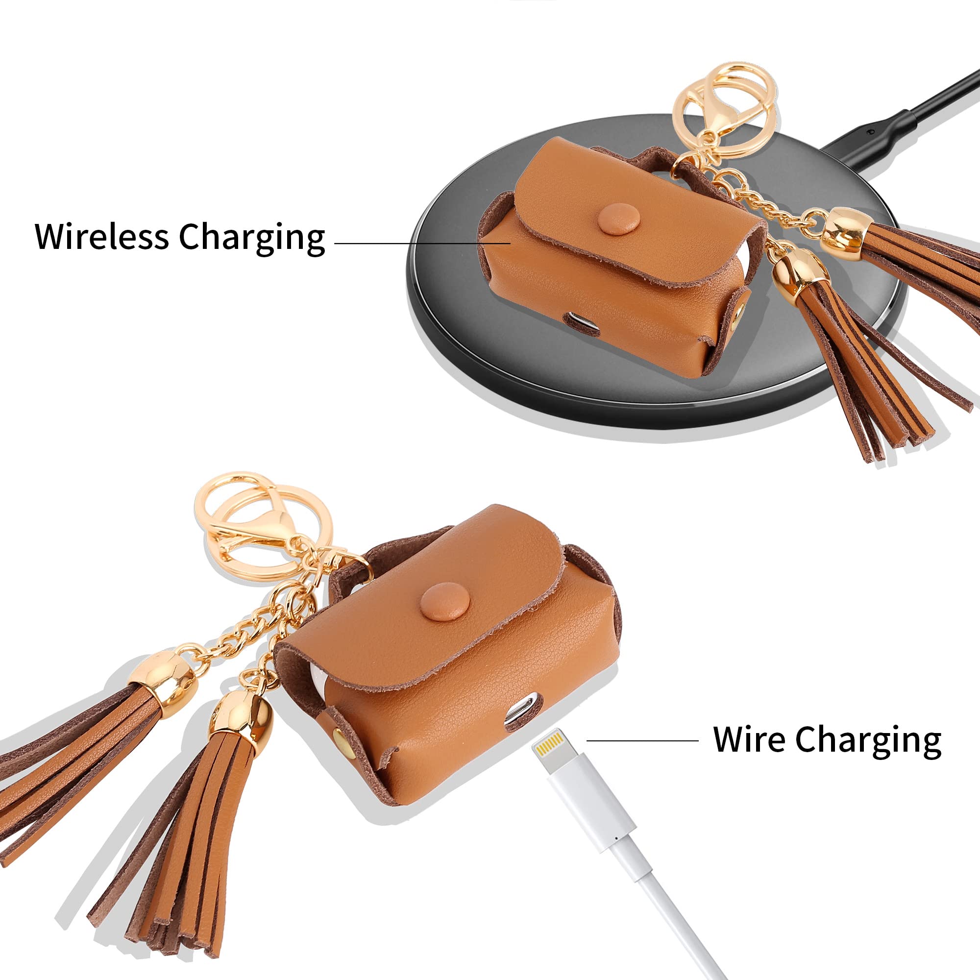 Genuine Leather AirPods Pro Charging Case Cover with Tassels - Compatible with AirPods Pro 1st (2019) & 2nd Gen (2022) - Brown - Stylish Protection for Travel & Daily Use