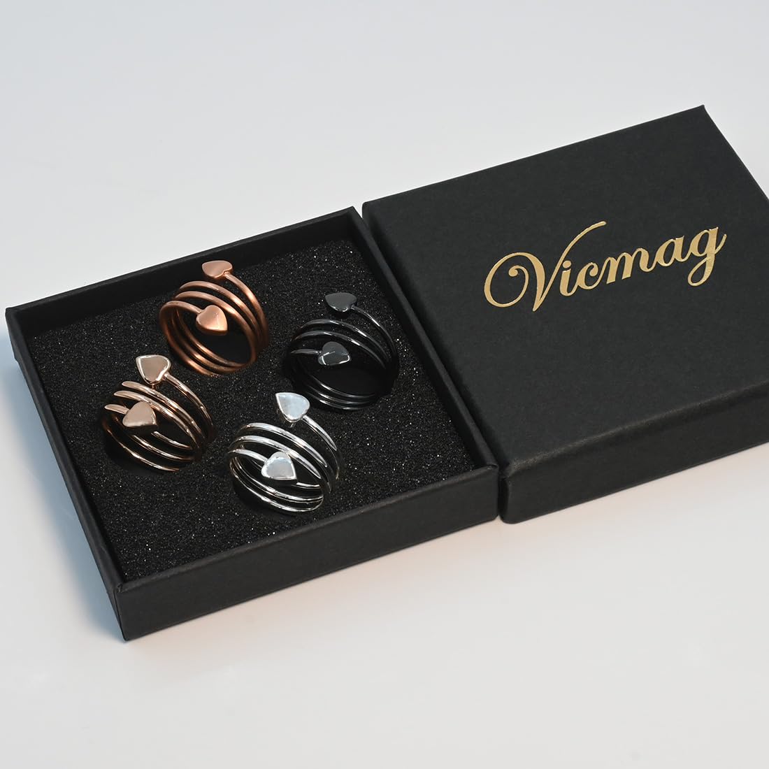 Vicmag Adjustable Copper Magnetic Rings for Women - 4PCS Set (Rose Gold, Silver, Copper, Black) - 100% Pure Solid Copper Jewelry Gift for Finger & Thumb - Perfect for Arthritis Relief, Fashion Accessories & Wellness Therapy