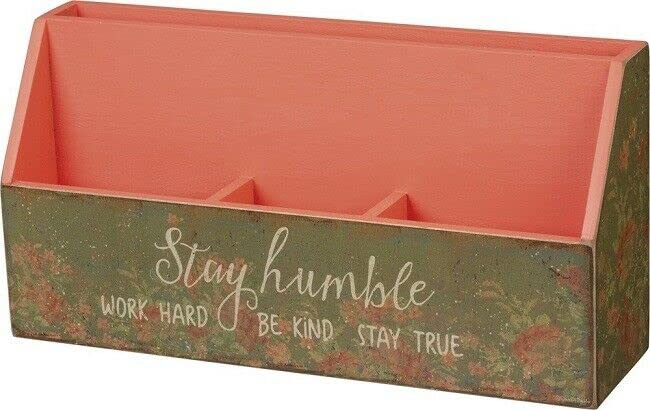 Primitive Wood Desk Organizer - Handcrafted Wooden Pen Holder & Office Supplies Organizer with Inspirational Quote 