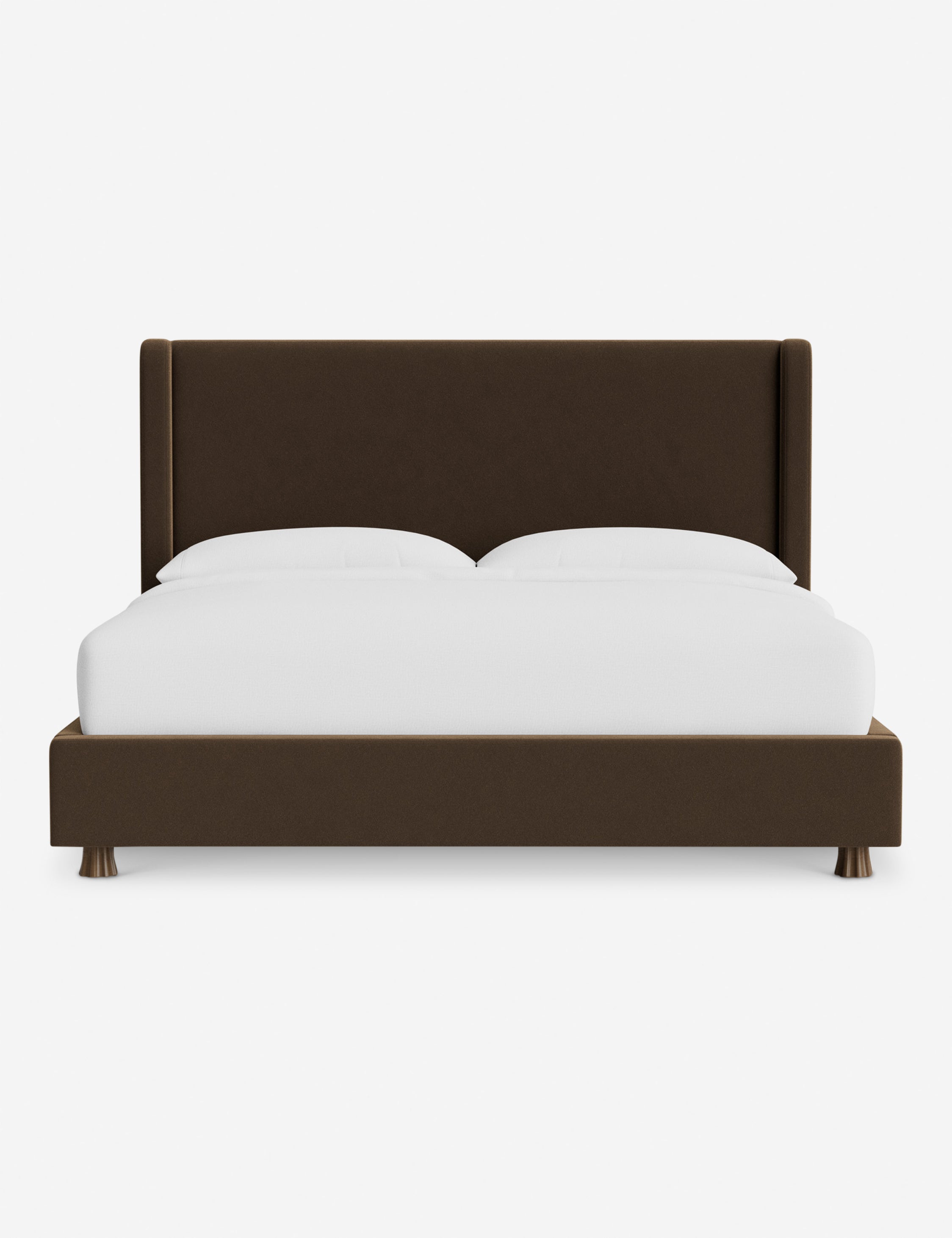 DOMINIQUE Platform Bed Frame by DISC Interiors - Modern Minimalist Wooden Bed with Upholstered Headboard | Perfect for Master Bedroom, Guest Room & Loft Apartments