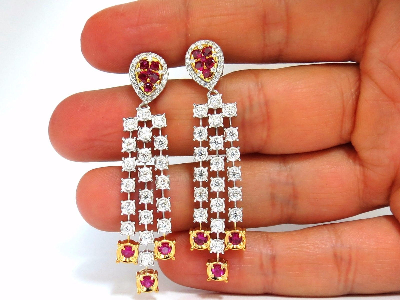 3.00ct Natural Deep Red Ruby Diamond Dangle Earrings in 14K Gold - Elegant Jewelry for Weddings, Parties & Special Occasions