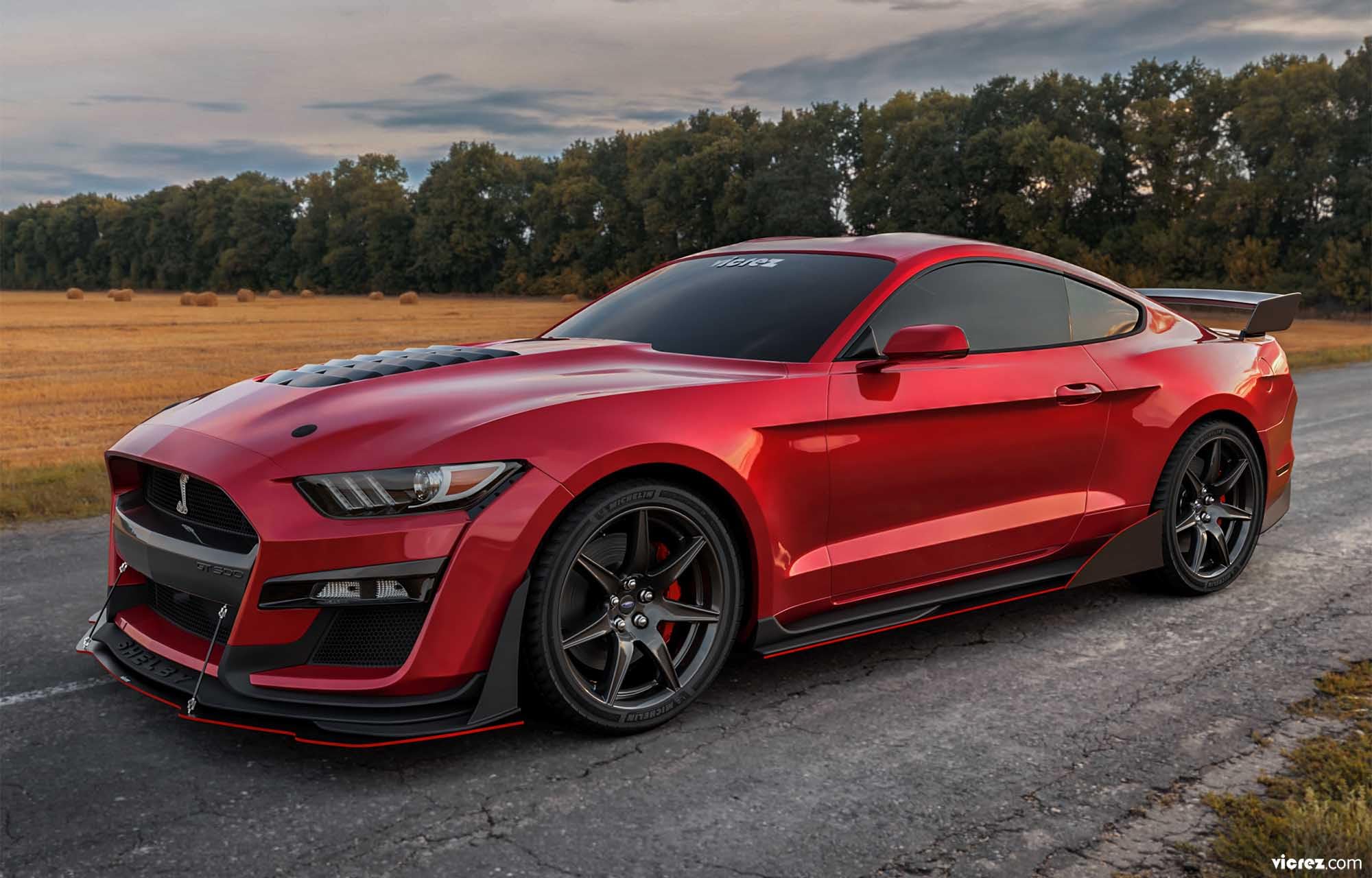 Vicrez GT500 Style Side Skirts Rocker Panels vz102175 for Ford Mustang 2015-2022 | Carbon Fiber Body Kit Upgrade | Perfect for Street Racing & Car Shows