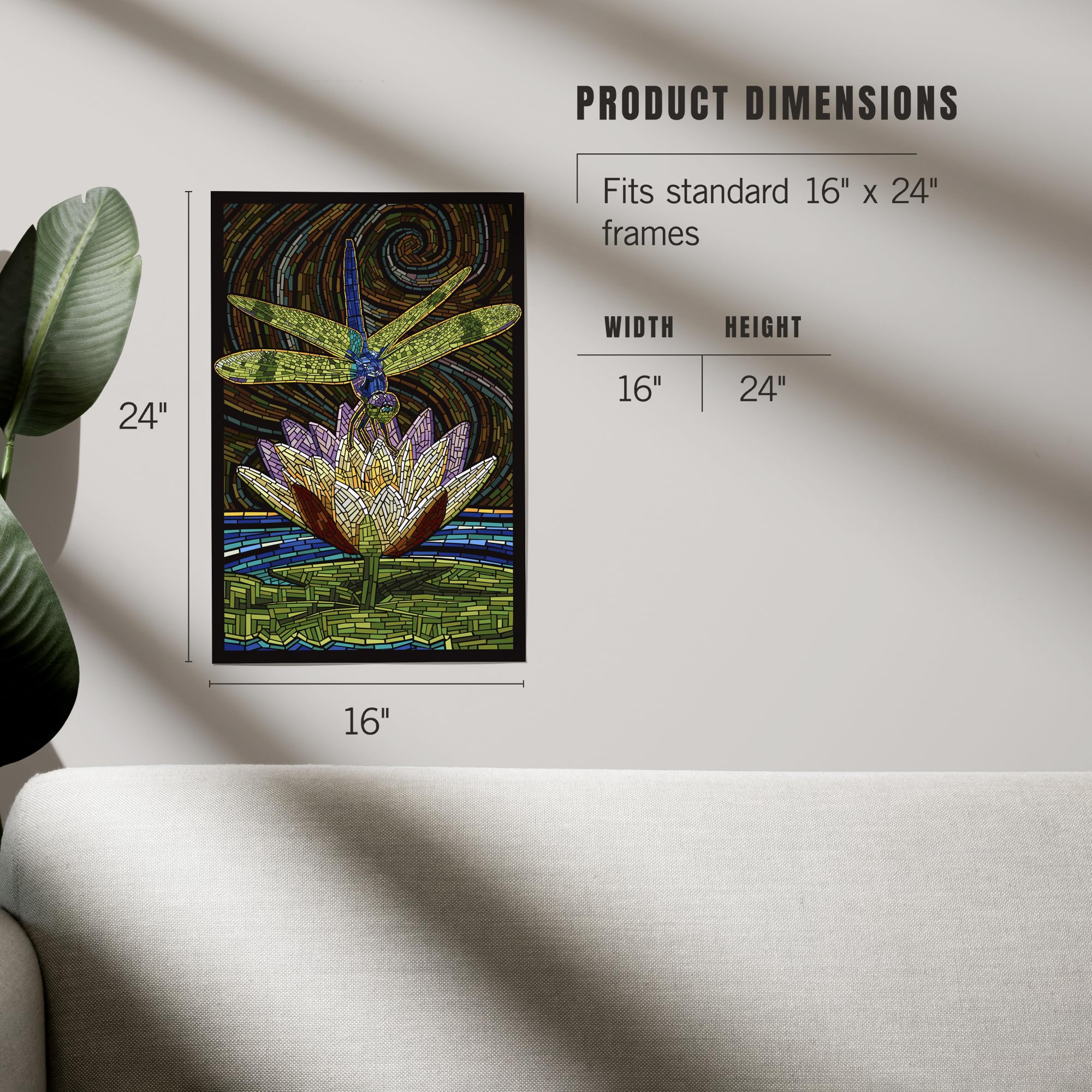 Lantern Press 16x24 Inch Giclee Print - Dragonfly Paper Mosaic Wall Art | Nature-Inspired Home Decor for Living Room, Bedroom & Office