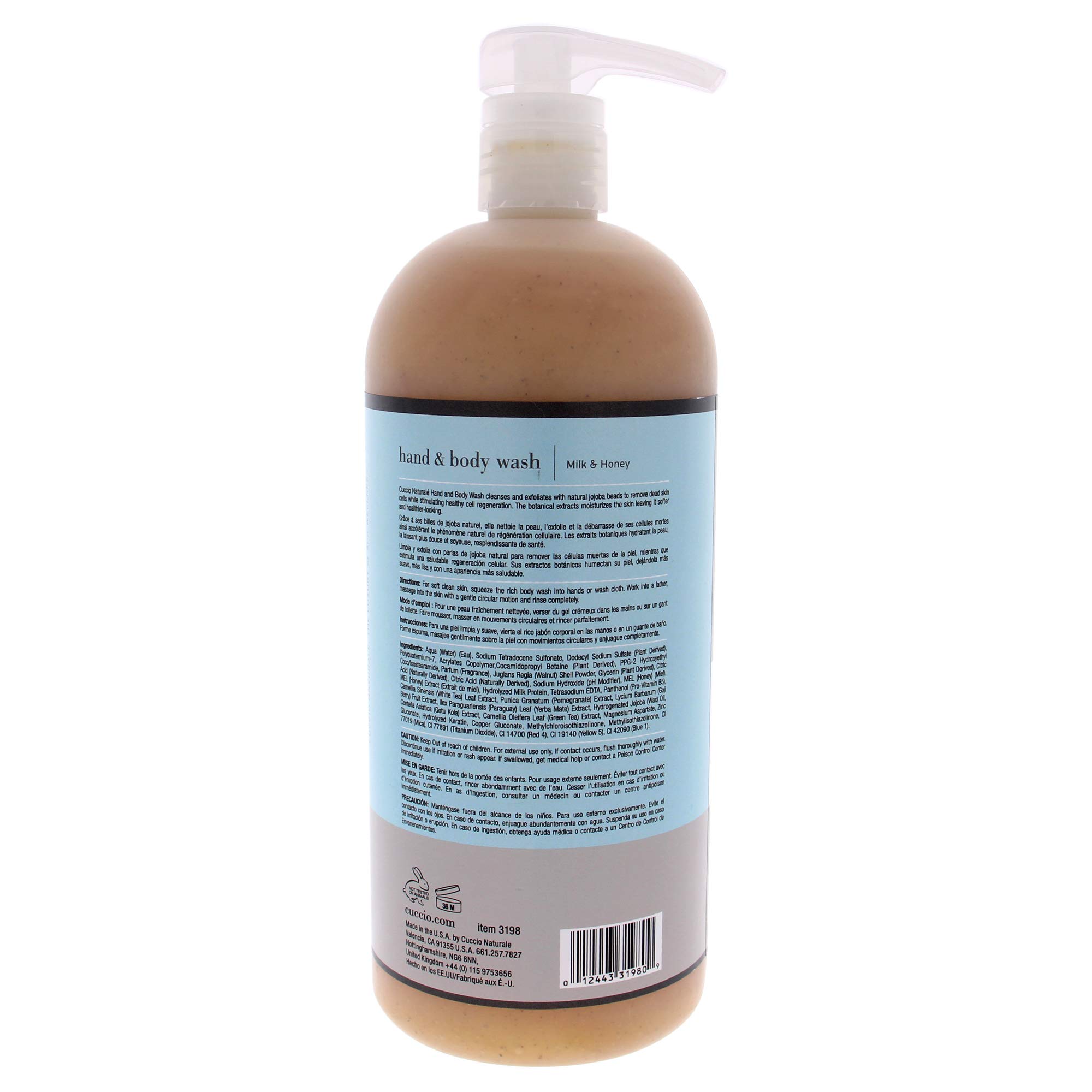 Cuccio Milk & Honey Hand and Body Wash for Women - 32 oz Hydrating Body Wash with Natural Ingredients - Perfect for Daily Shower & Spa Day Self-Care Routine