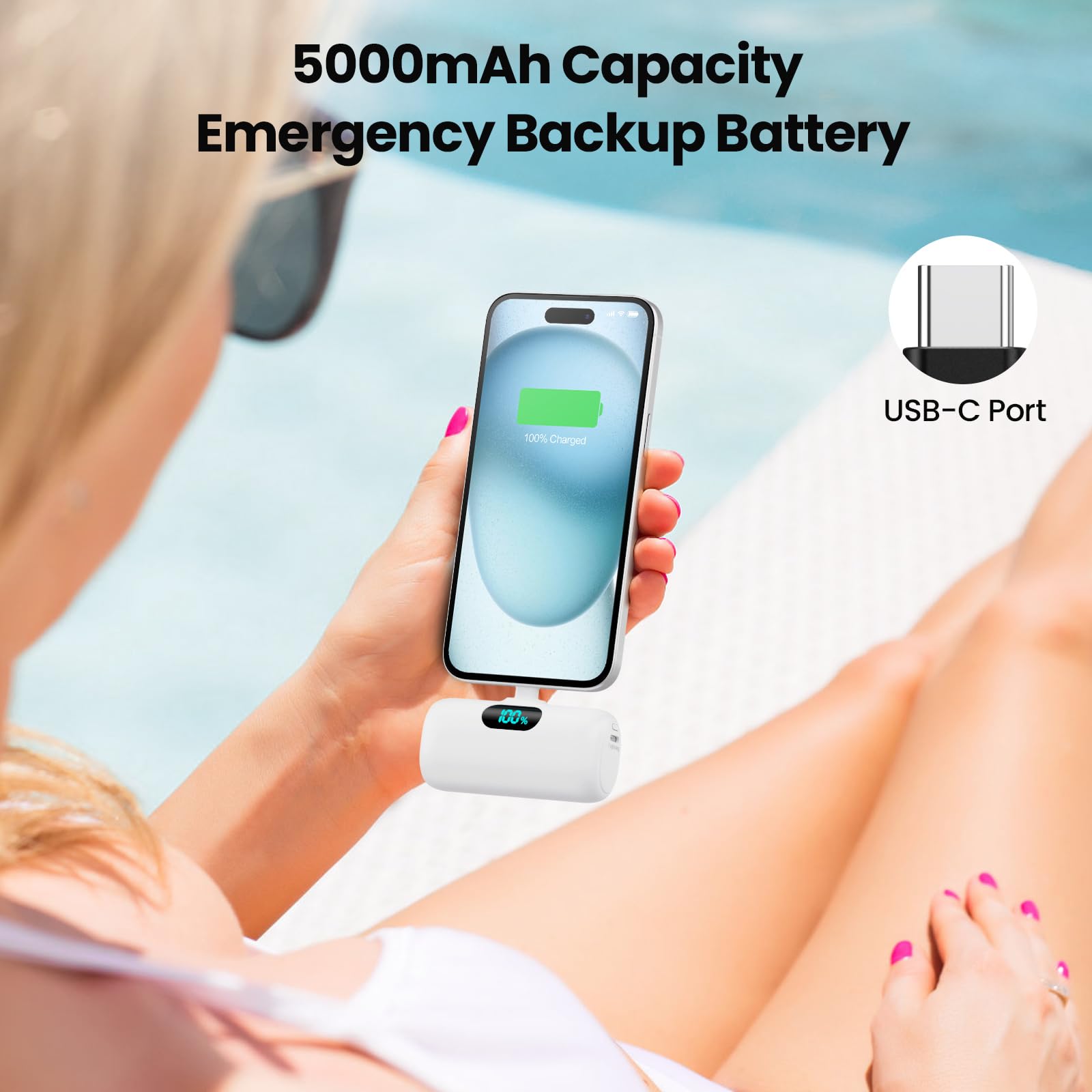 5000mAh PD Fast Charging Mini Power Bank - USB C Portable Charger with Built-in Cable | Compatible with iPhone 15/14/13 Series, Samsung Galaxy, Google Pixel & Android Phones | Perfect for Travel, Camping & Emergency Charging (White)