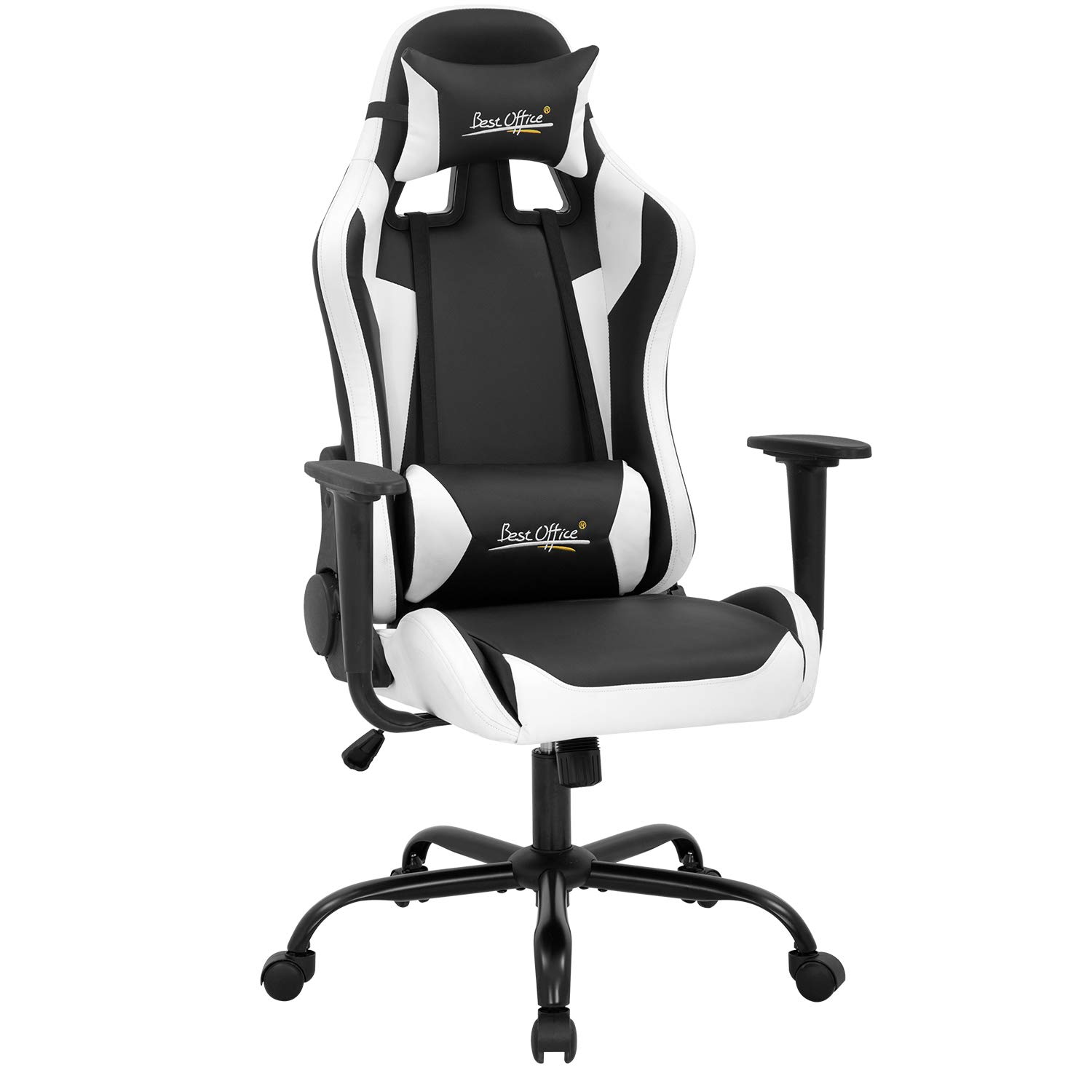 Premium Ergonomic Gaming Chair - High Back PU Leather Office Chair with Adjustable Lumbar Support & Headrest - Swivel Racing Computer Desk Chair for Home & Esports (White) - Perfect for Long Gaming Sessions & Remote Work Comfort