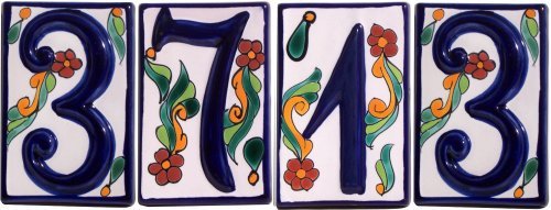 Hand-Painted Colonial Talavera Ceramic House Number 1 - Mexican Style Address Plaque for Front Door, Porch, or Garden Decor