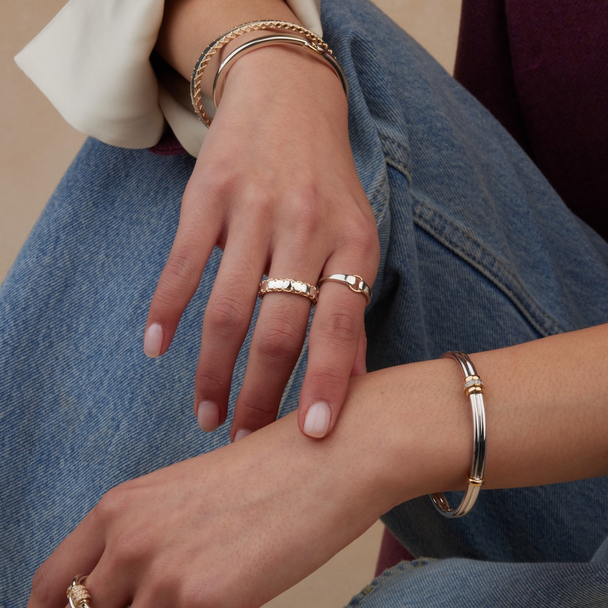 Mixed Metal Stitched Ring for Women - Boho Chic Stackable Jewelry - Perfect for Layering & Everyday Wear