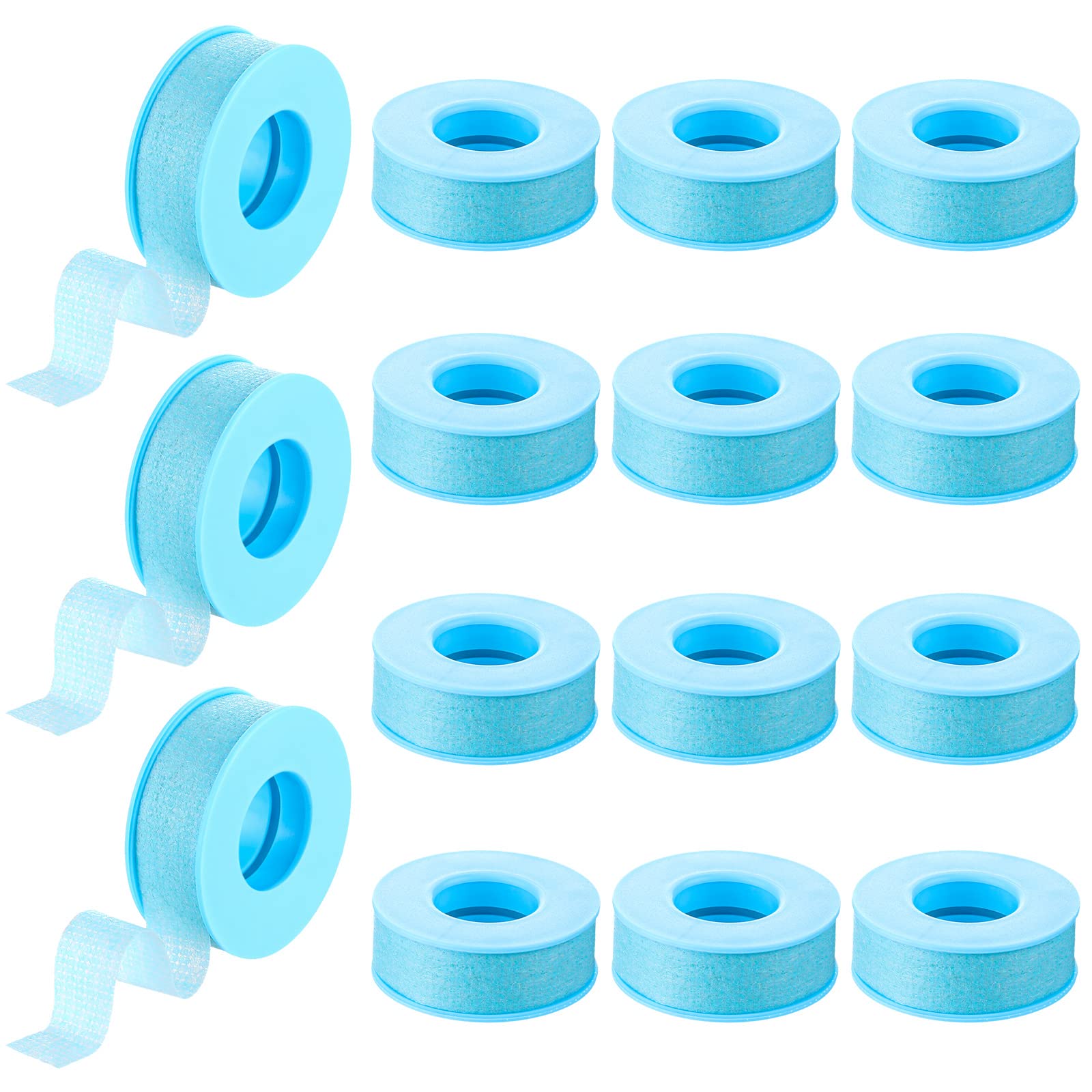Nuanchu 12 Rolls Bulk Silicone Tape for Eyelash Extensions - Reusable, Easy to Remove Adhesive Tape (Blue, 0.5 Inch x 3.9 Yards) - Perfect for Salon Professionals & DIY Lash Artists