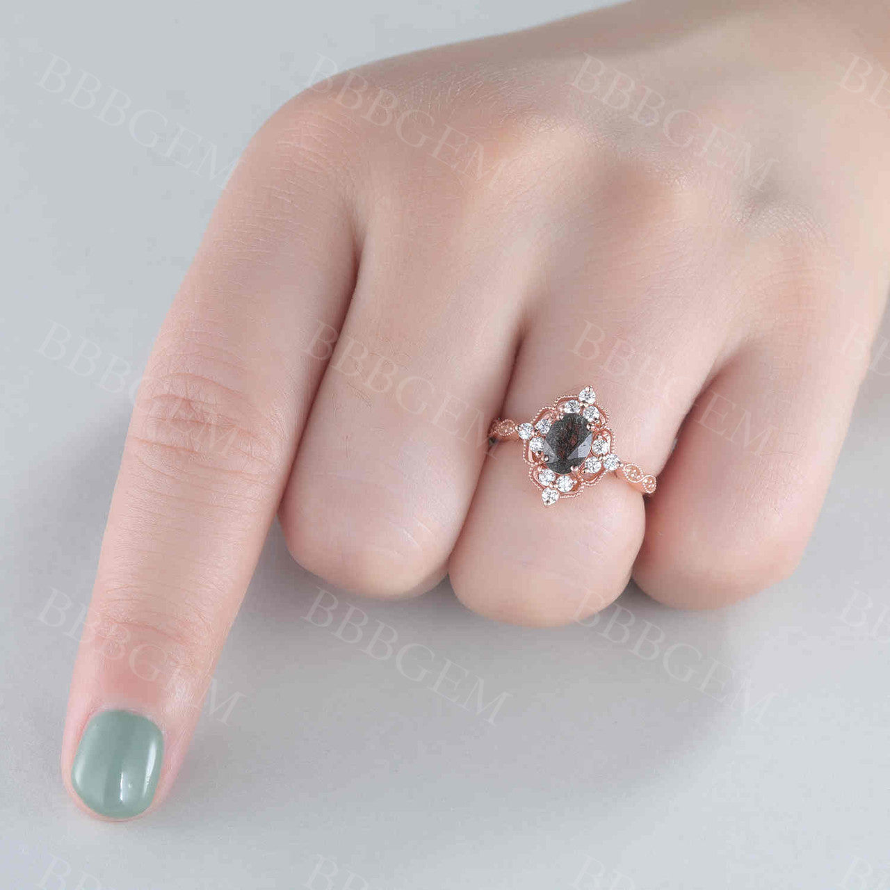 Vintage Black Rutilated Quartz Engagement Ring - Milgrain Filigree Leaf Flower Design - 925 Sterling Silver Wedding Band - Perfect for Romantic Proposals, Anniversary Gifts & Boho Bridal Jewelry