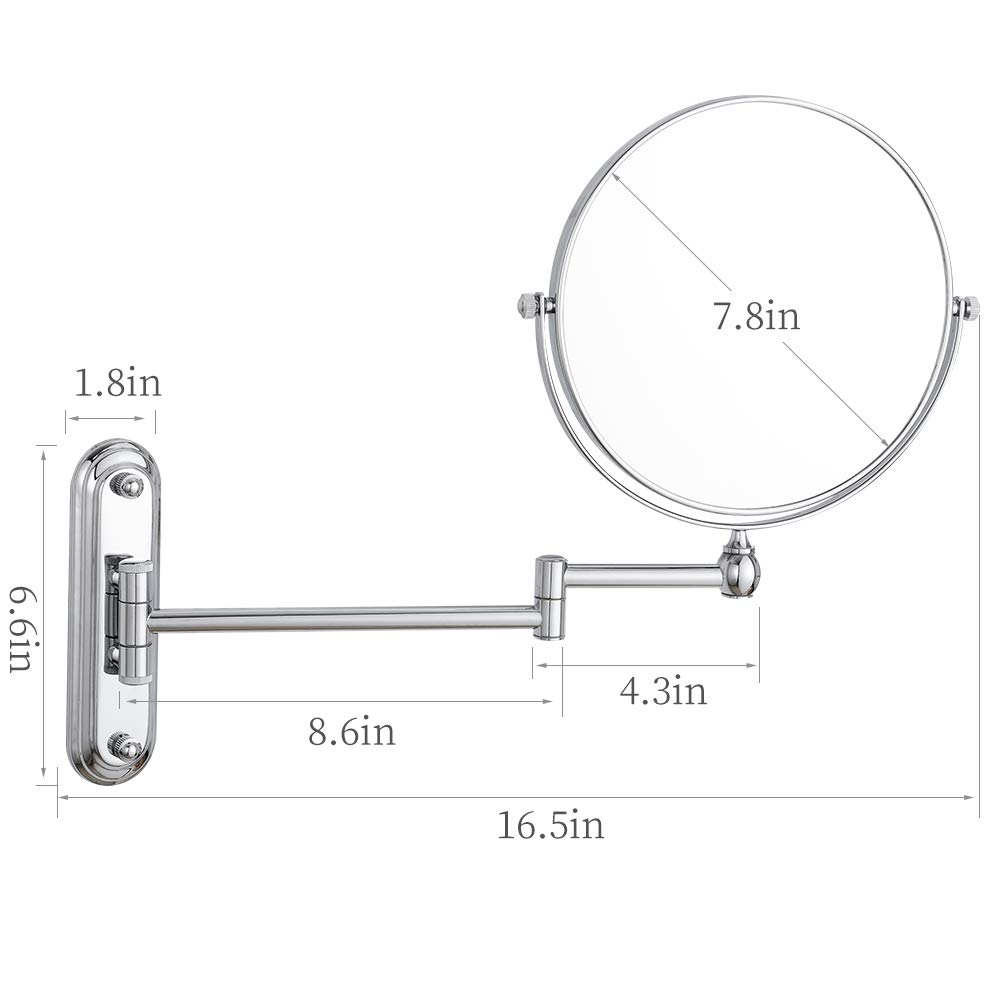 GURUN 8 Inch Wall Mounted Magnifying Makeup Mirror with 5X Magnification - Chrome Finish Bathroom Vanity Mirror for Precise Makeup Application, Shaving & Skincare (M1207, 8in)