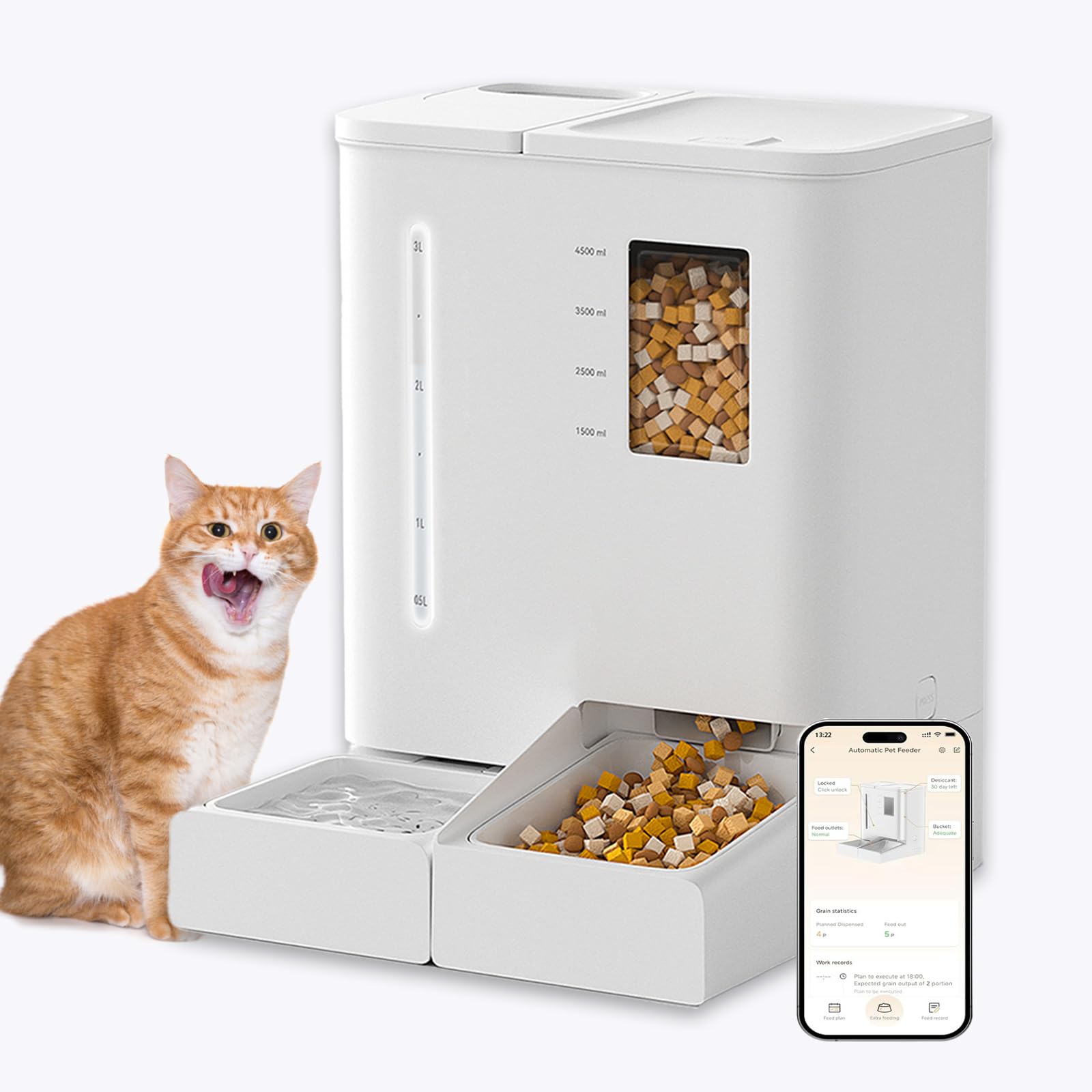 Smart WiFi Pet Feeder and Water Dispenser 2-in-1 Set - Automatic Cat & Dog Food Dispenser with App Control for Home, Travel, and Office Use
