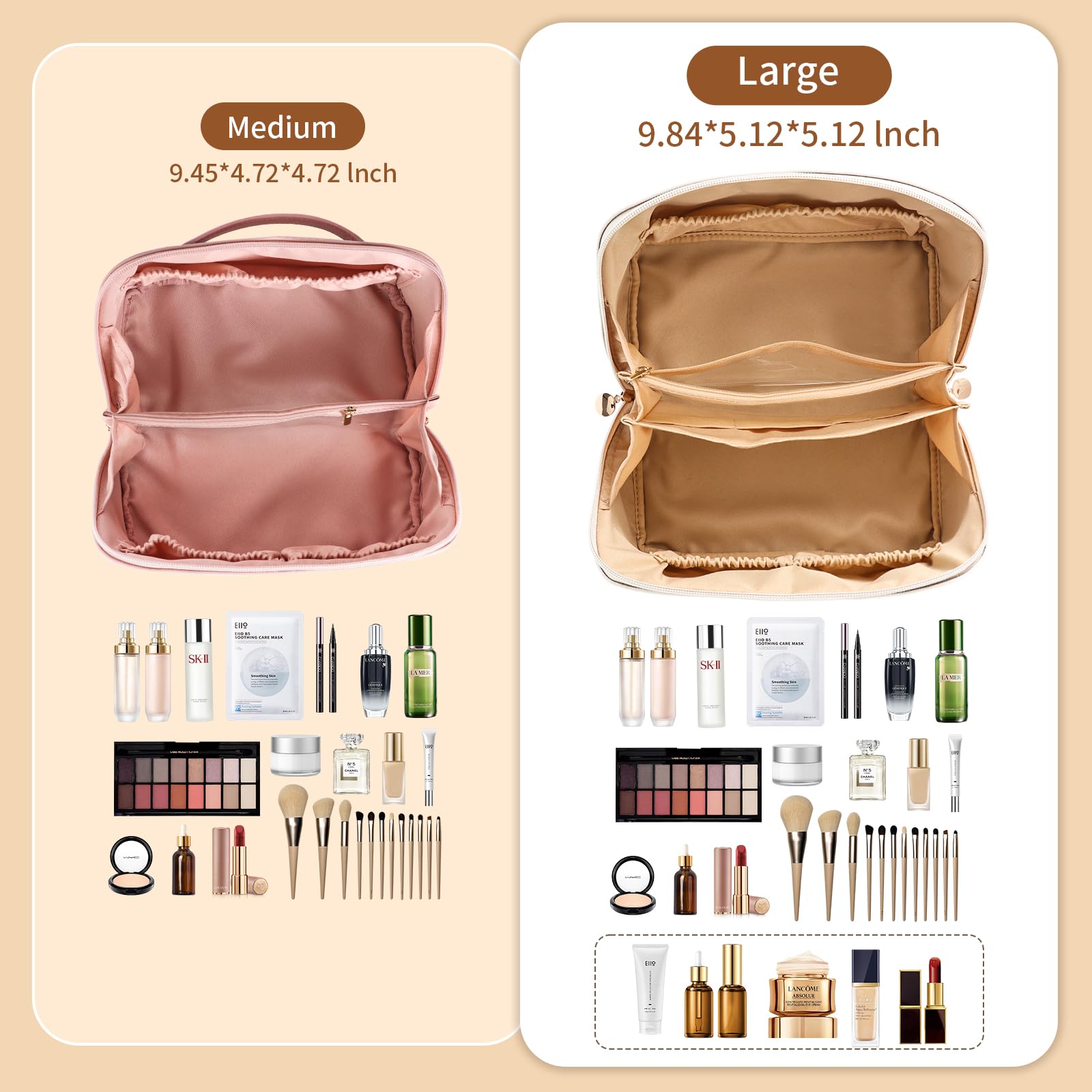 Waterproof PU Leather Travel Makeup Bag - Large Capacity Cosmetic Organizer for Women with Dividers & Handle | Perfect for Vacation, Gym & Daily Essentials Storage