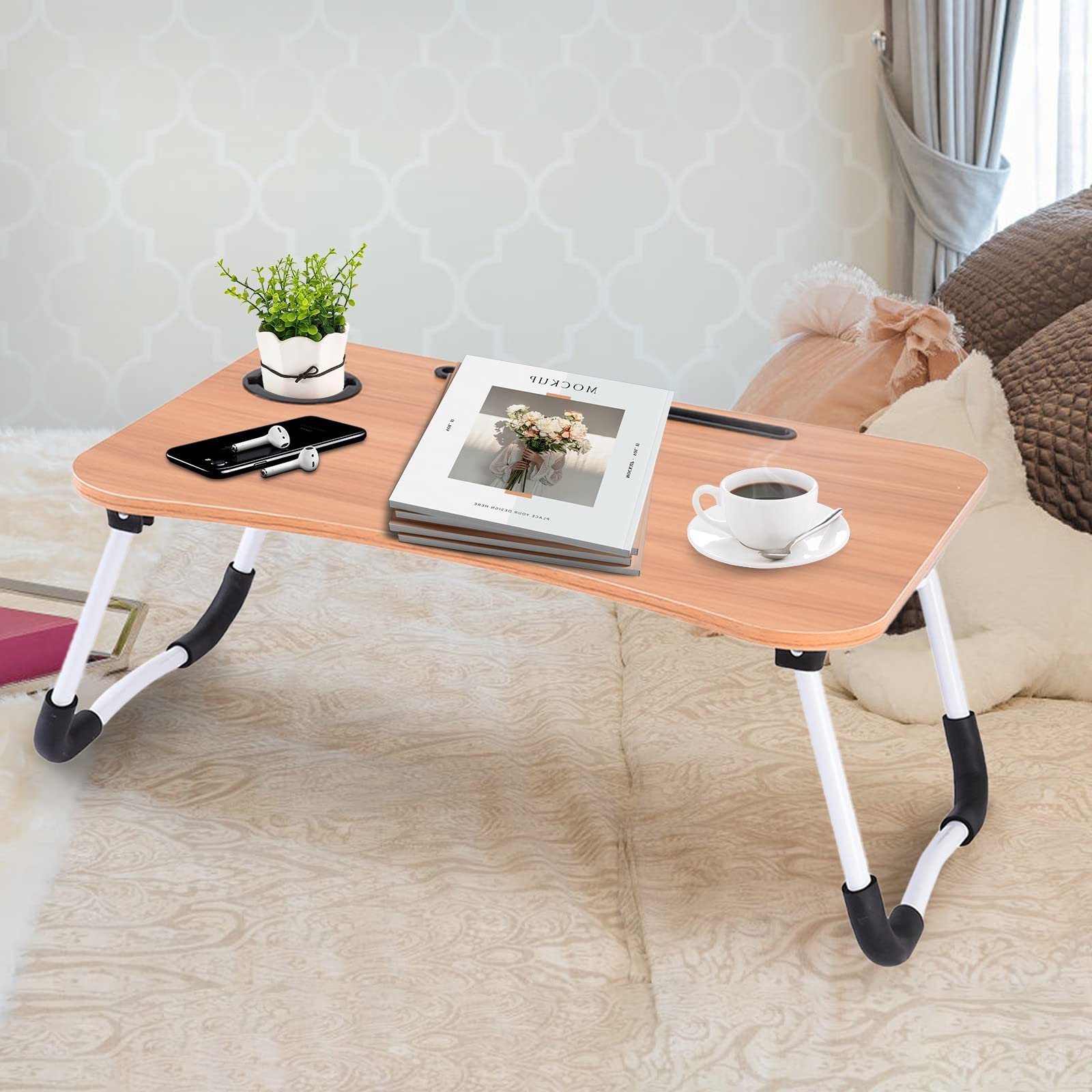 Foldable Portable Laptop Desk - Large Bed Tray with Adjustable Legs for Breakfast, Reading & Working in Bed | Multifunctional Laptop Table for Home, Office & Dorm Use