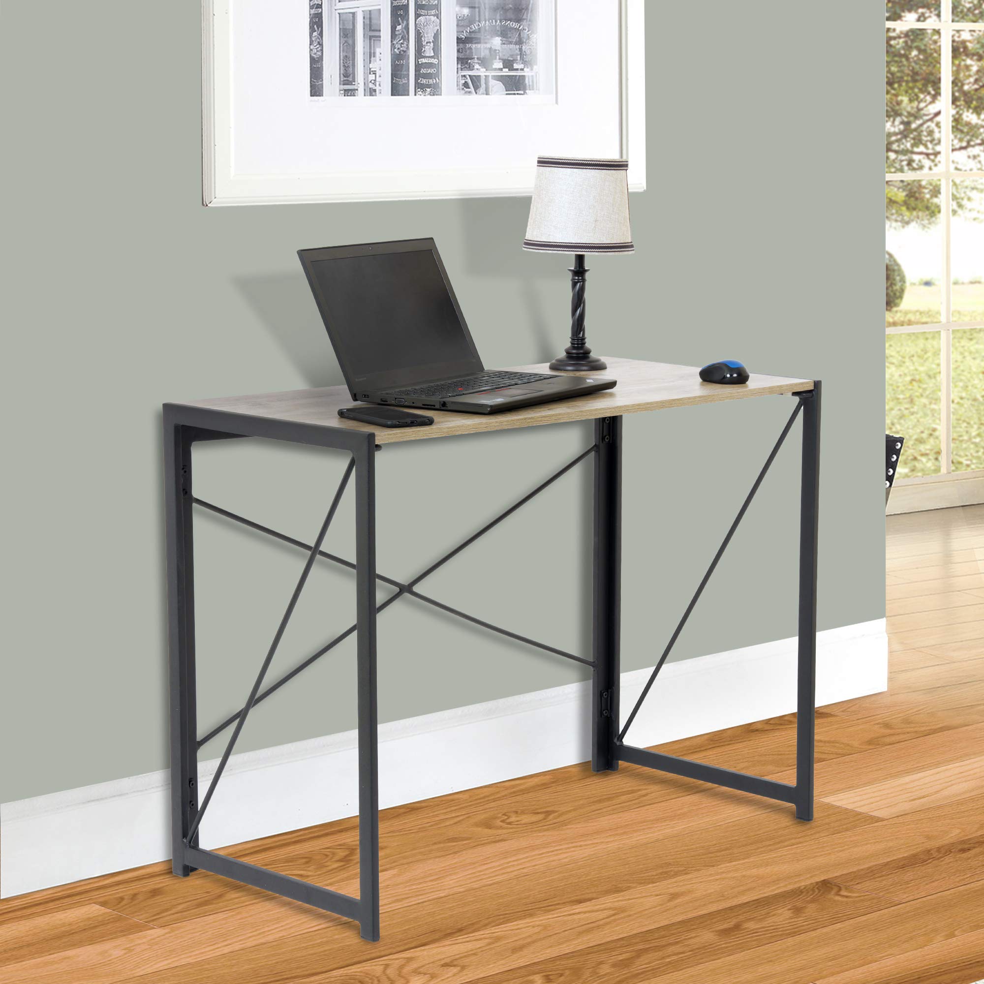 American Furniture Classics 42240 No-Tool Assembly Writing Desk - Solid Oak Wood Home Office Desk for Study, Work & Remote Learning