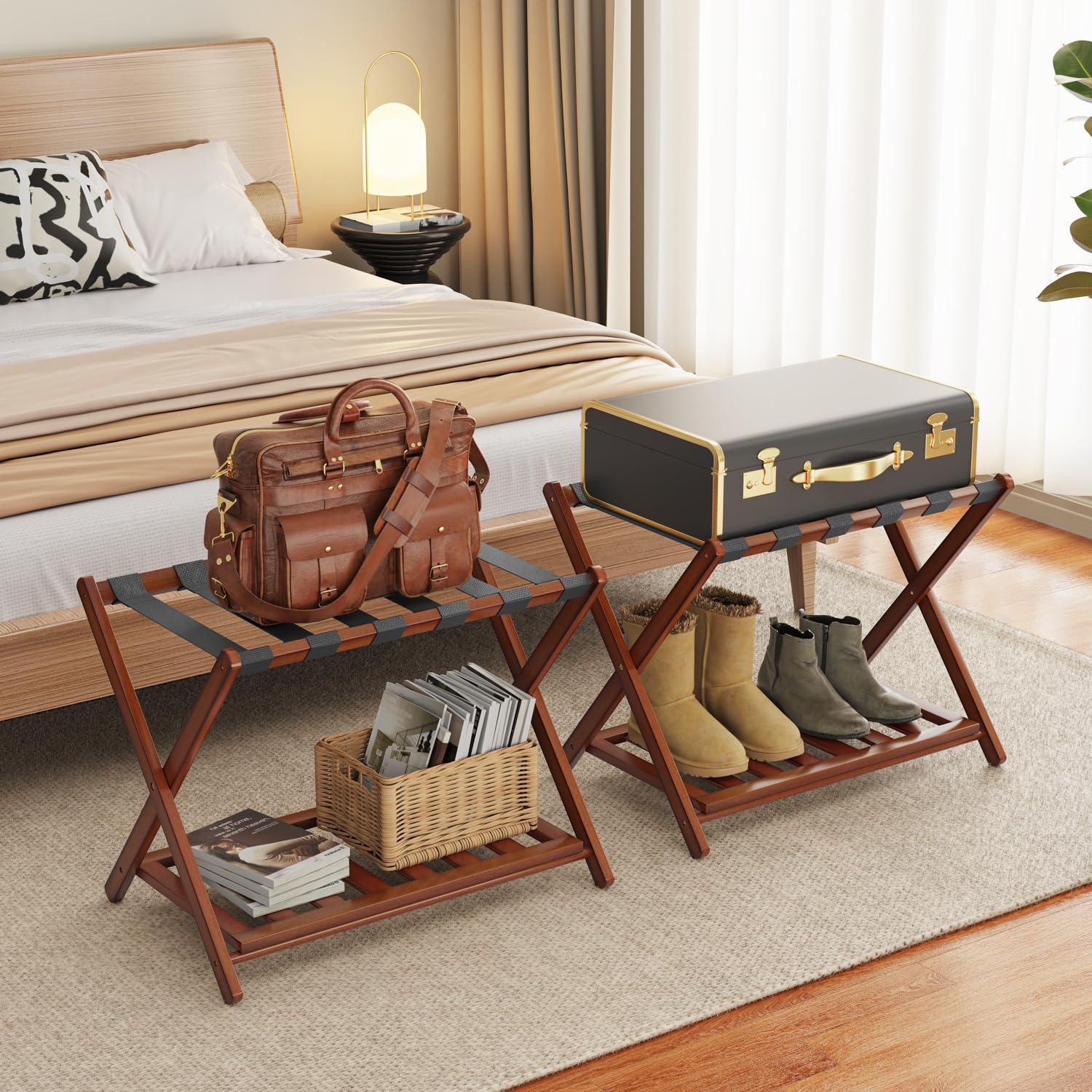2 Pack Bamboo Luggage Rack for Guest Room & Hotel - 26.77