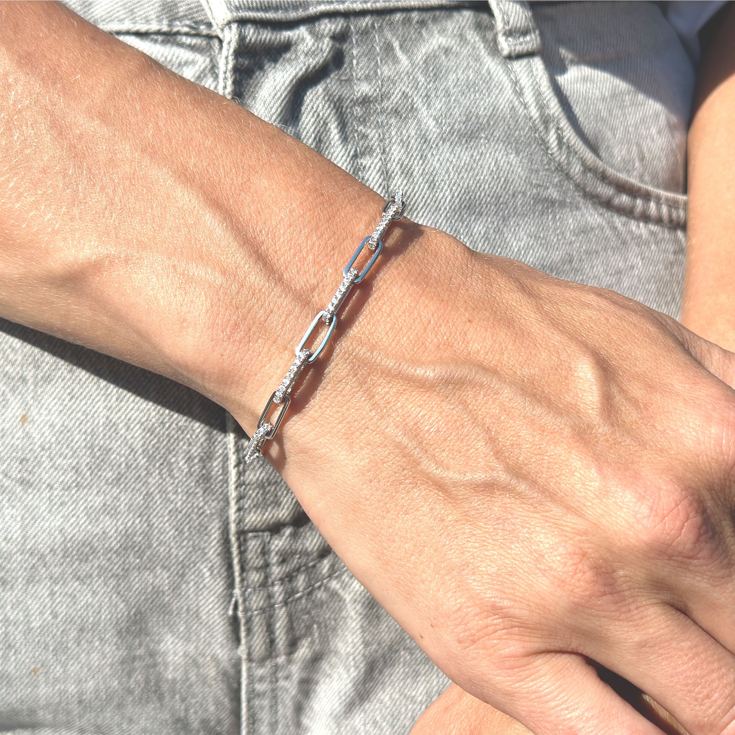 7 Inch Long Paperclip Link Chain Bracelet - 4mm Interlocking 925 Sterling Silver Jewelry for Women, Gift for Her, Everyday Wear & Special Occasions