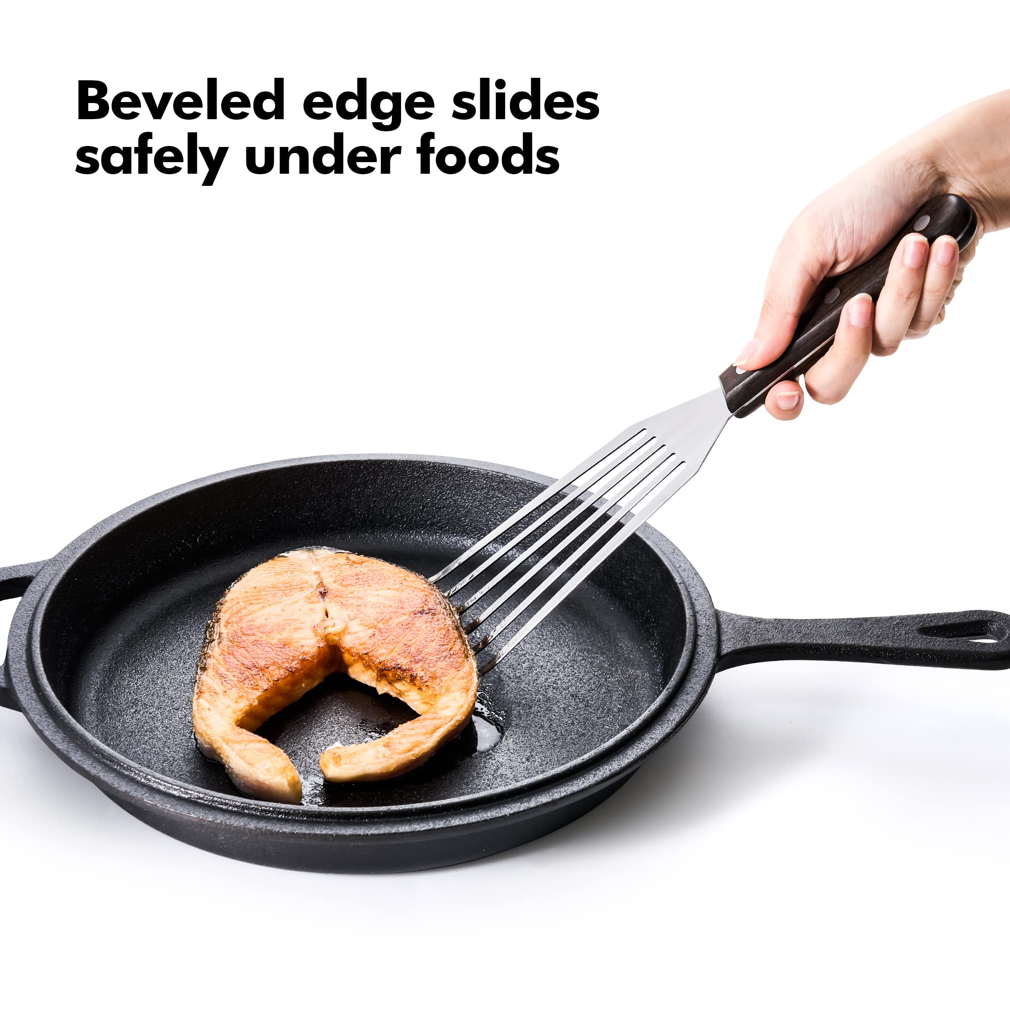 Premium Stainless Steel Fish Spatula with Slotted Design & Sloped Head - Perfect for Flipping Delicate Foods, Fish, Eggs, Patties & Fries - Ideal for Grilling, Cooking & Serving at Home, Restaurants or Outdoor BBQs