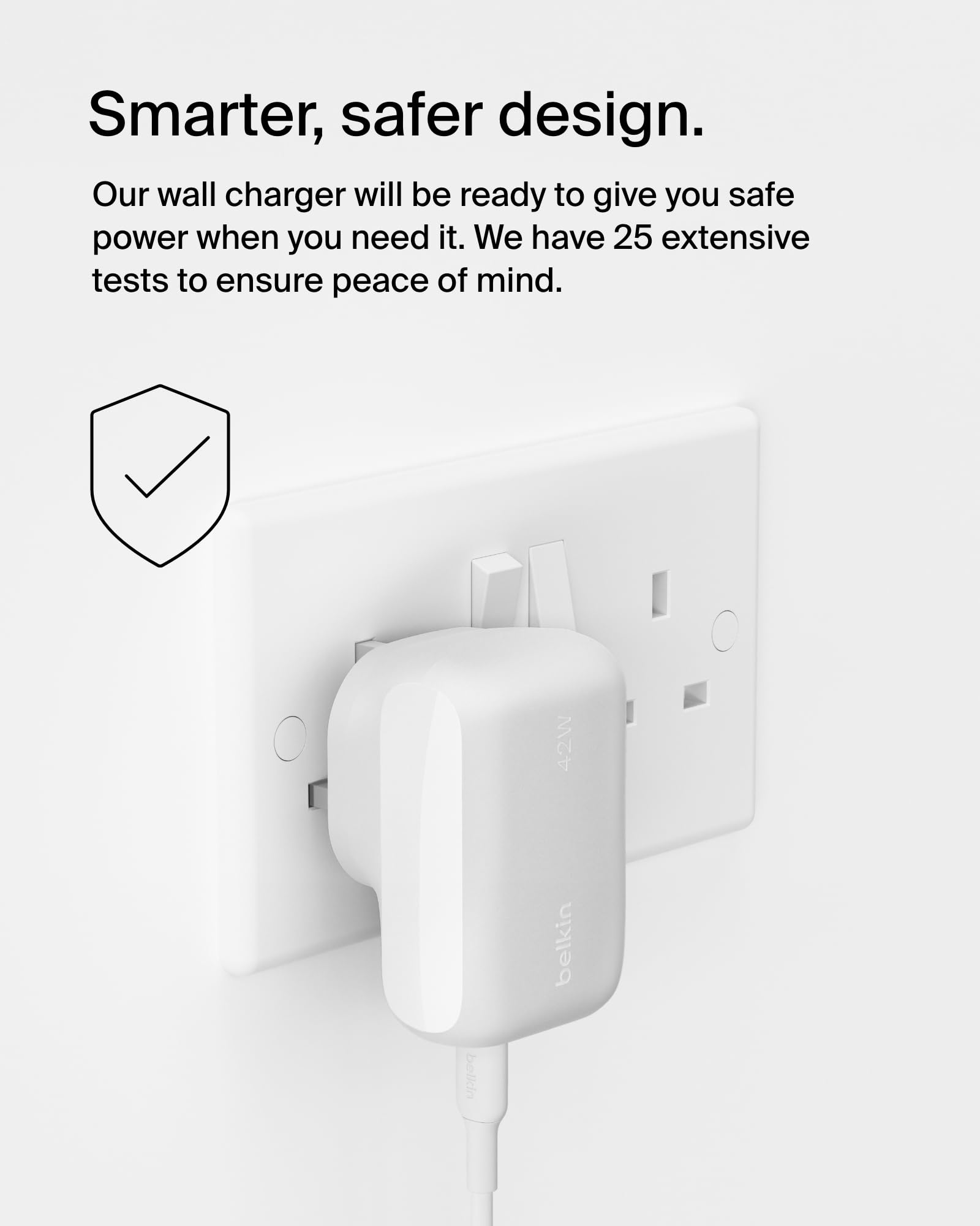 Belkin BoostCharge 42W Dual Port Wall Charger - Fast USB-C & USB-A Charger for iPhone 16 Series, Galaxy S24, iPad, Pixel & More | Compact Travel Charger for Home, Office & Car | White