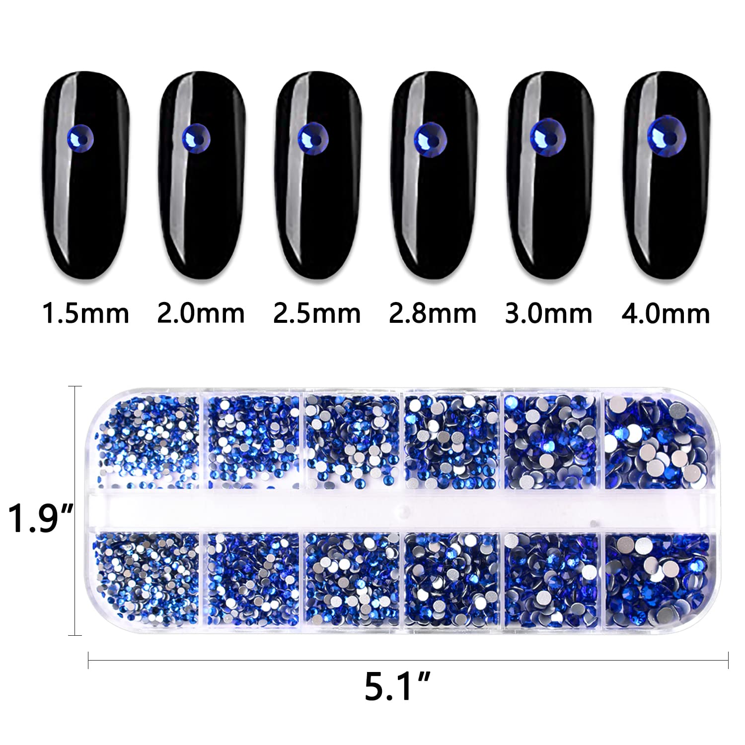 SILPECWEE 2 Pack Blue Flat Back Rhinestones for Nails - 3D Nail Art Gems, Glass Crystals & Diamond Decorations Kit with Picker Pencil - Perfect for DIY Manicure, Salon Nail Designs & Party Glam Looks
