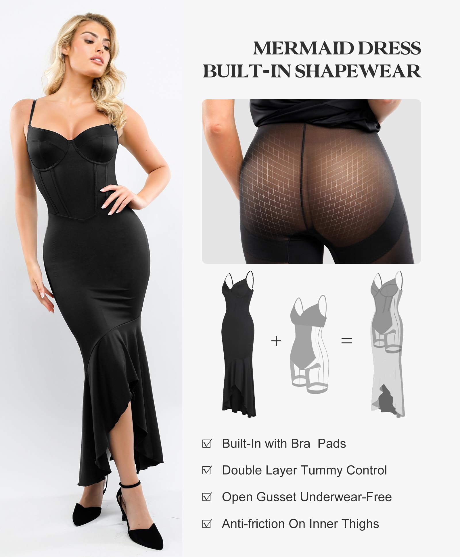 Popilush Corset Dress with Built-in Shapewear - Women's Deep V Neck Maxi Slip Formal Dress for Weddings & Bridesmaids | Perfect for Evening Parties, Prom & Special Occasions
