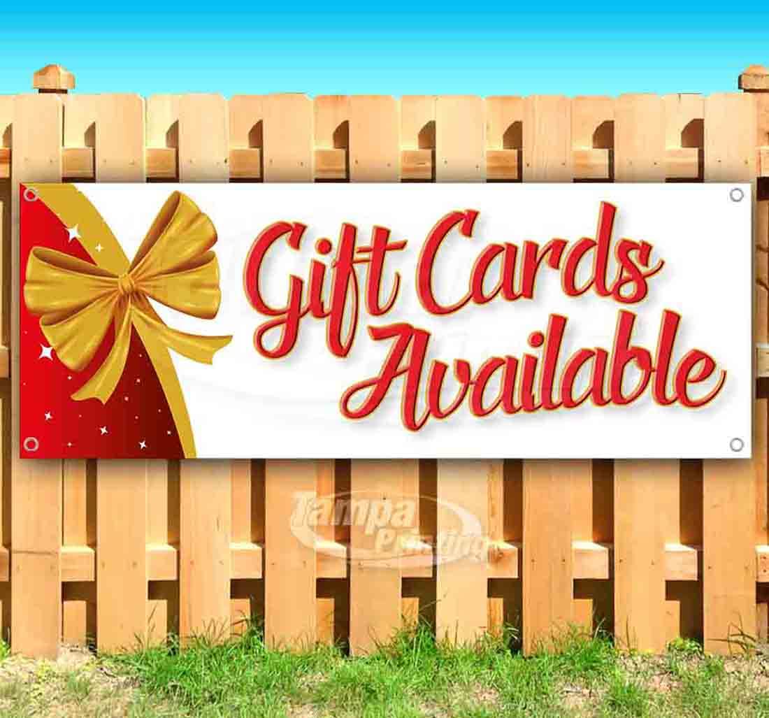 13 oz Heavy-Duty Vinyl Gift Cards Available Banner - Single-Sided with Metal Grommets, Non-Fabric - Perfect for Retail Stores, Restaurants & Businesses