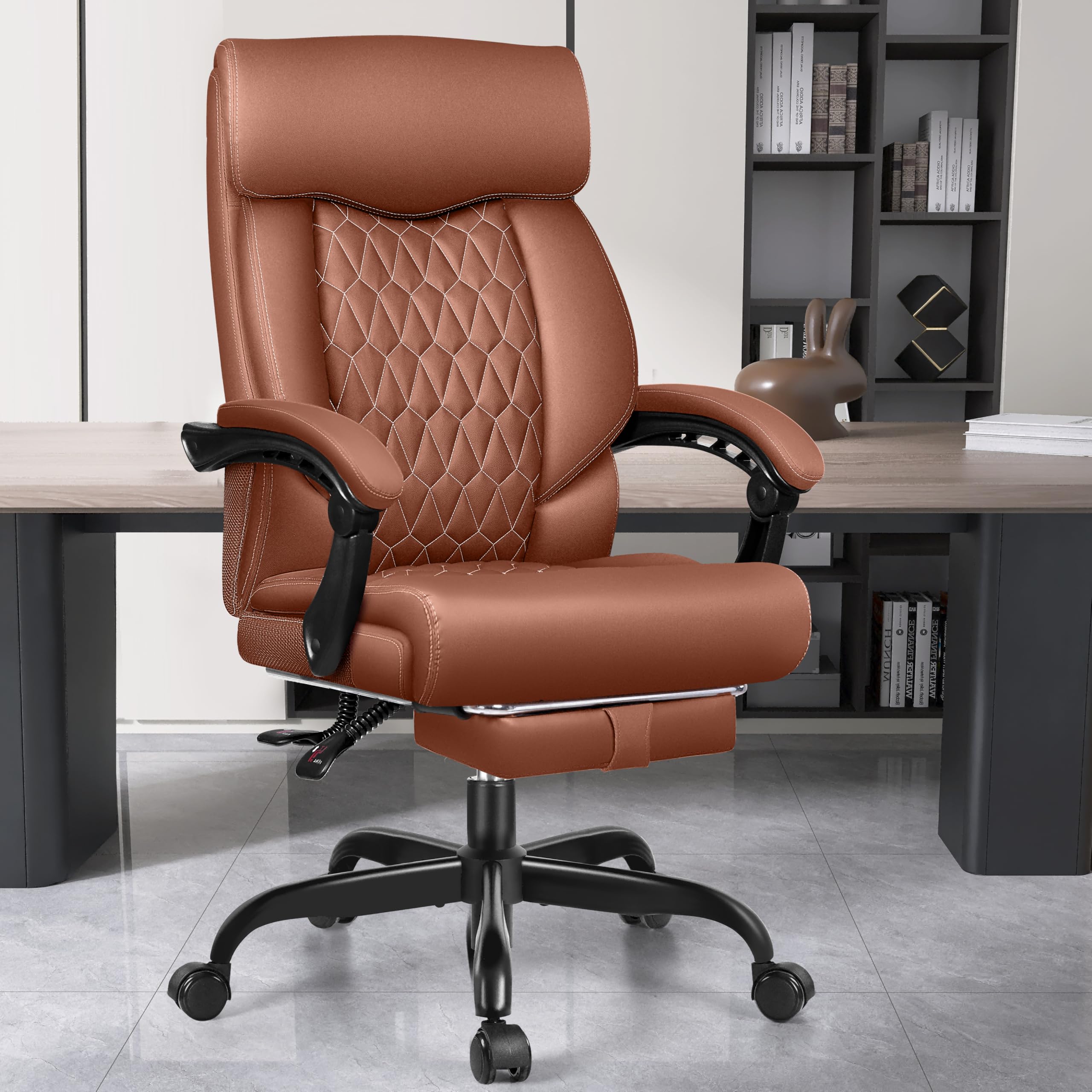 Big and Tall Executive Office Chair with Footrest - High Back Ergonomic Leather Desk Chair with Lumbar Support - Perfect for Home Office, Gaming, and Professional Workspaces