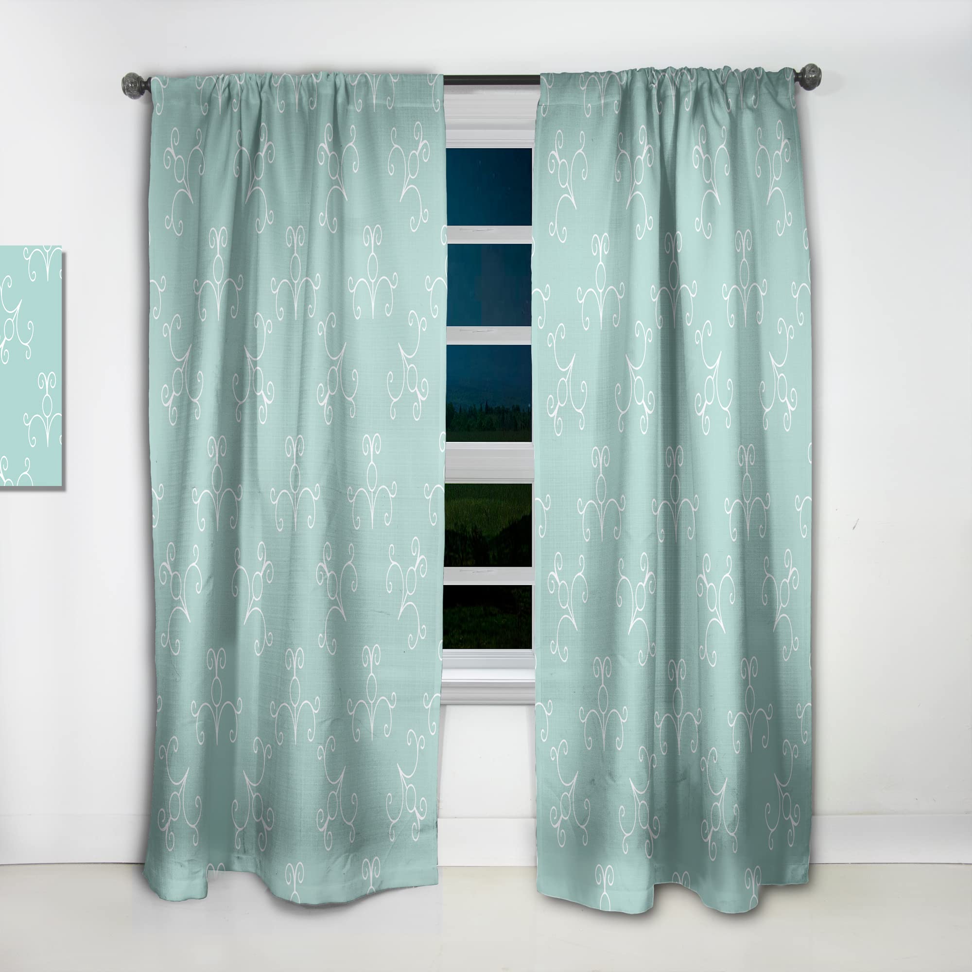 DesignQ Turquoise Minimalist Ornament Curtains - Thermal Insulated Single Panel (52x108) for Bedroom & Living Room - Elegant Window Drapes for Home Decor & Light Control