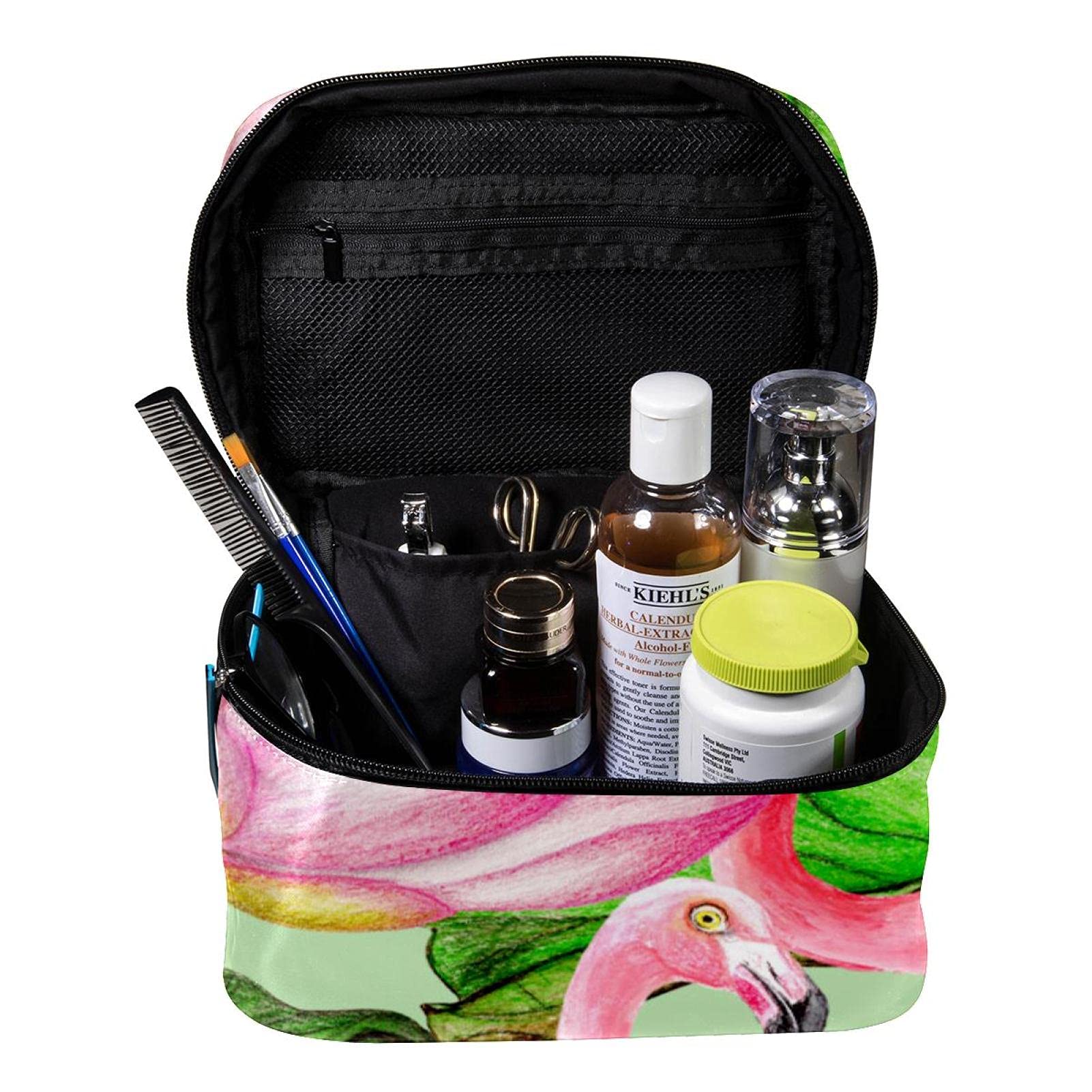 Hand Drawn Flamingo & Lotus Floral Travel Makeup Bag - Large Waterproof Cosmetic Organizer with Zipper - Perfect for Women & Girls Travel, Gym, Beach & Daily Use