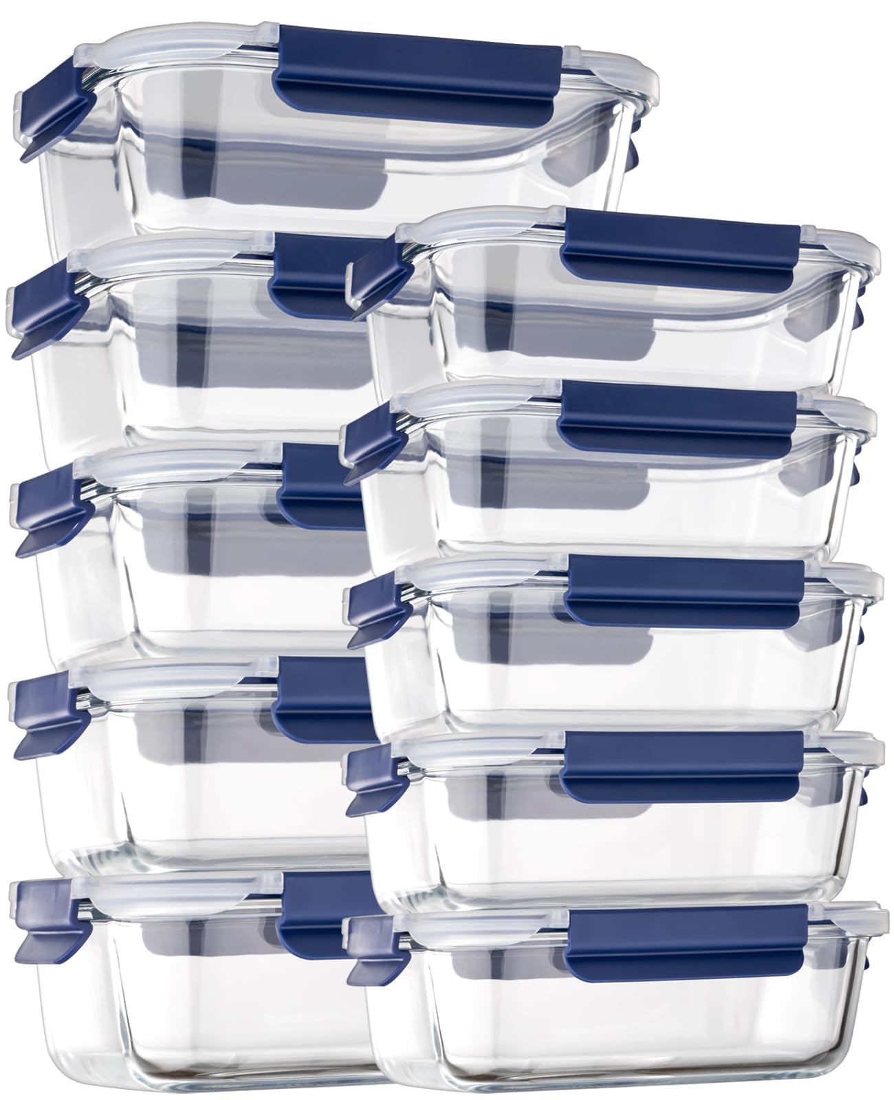 10-Pack Airtight Glass Food Storage Containers with BPA-Free Lids | Meal Prep & Lunch Box | Perfect for Kitchen Organization, Office Lunches & Leftovers Storage