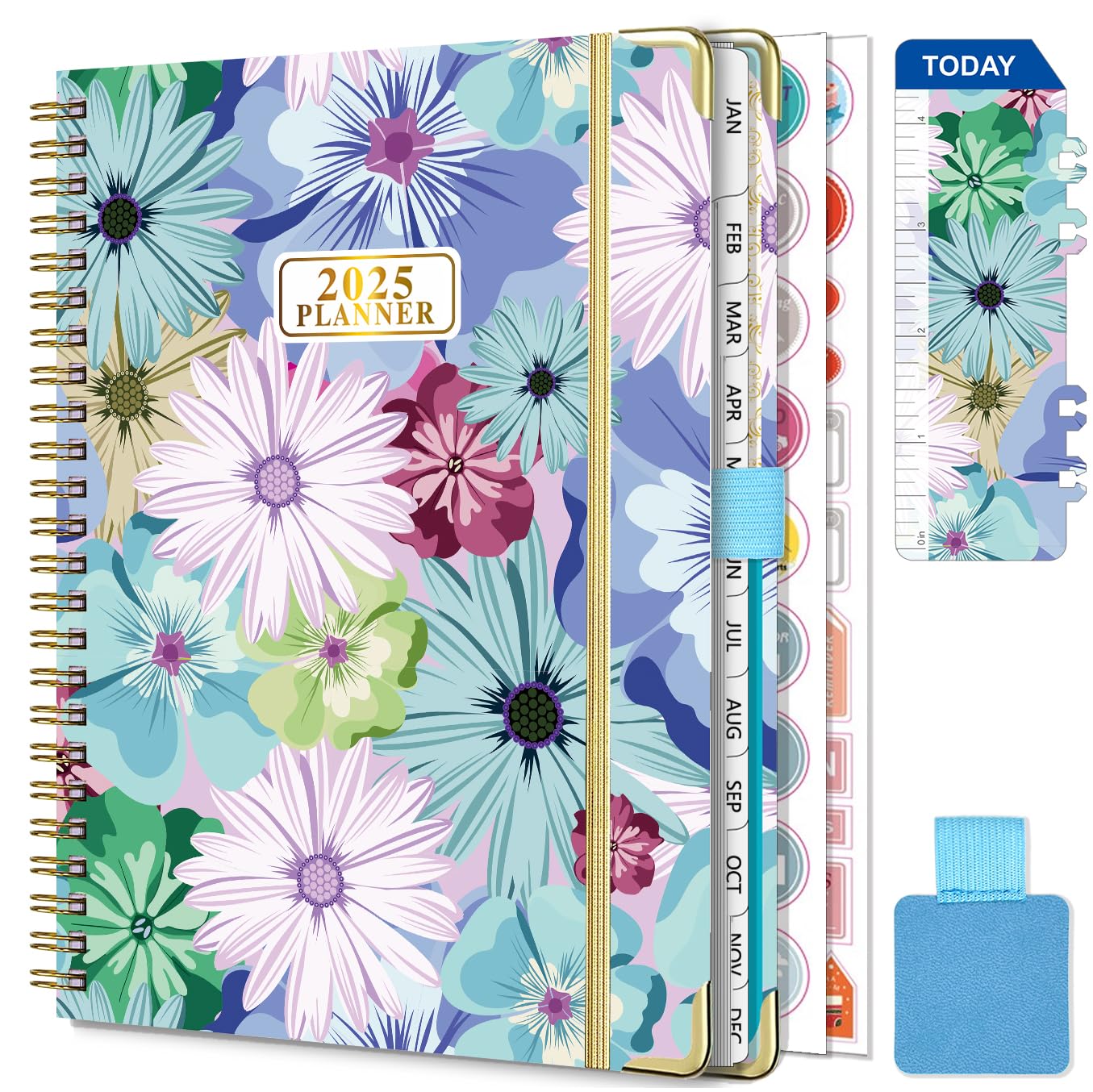 2025 Gumiho Weekly Spiral Planner A5 Size (January-December) - School Planner with Pen Loop, Bookmark Ruler & Planning Stickers (Blue) - Perfect for Students, Professionals & Organizing Daily Tasks