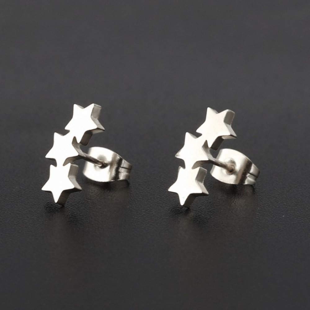 ESCYQ Women's Silver Three Star Drop Earrings - Stainless Steel Stud Earrings for Women, Simple & Fashionable Dangle Earrings - Perfect for Parties, Work & Everyday Wear
