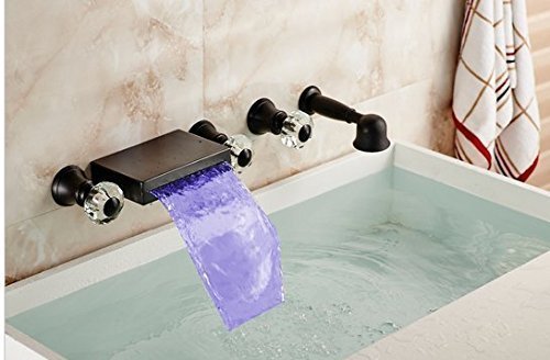 GOWE LED Crystal Style Wall Mounted Waterfall Spout Bathroom Tub Faucet with Hand Sprayer - Modern Touchless Bathroom Sink Faucet for Luxury Home & Spa Experience