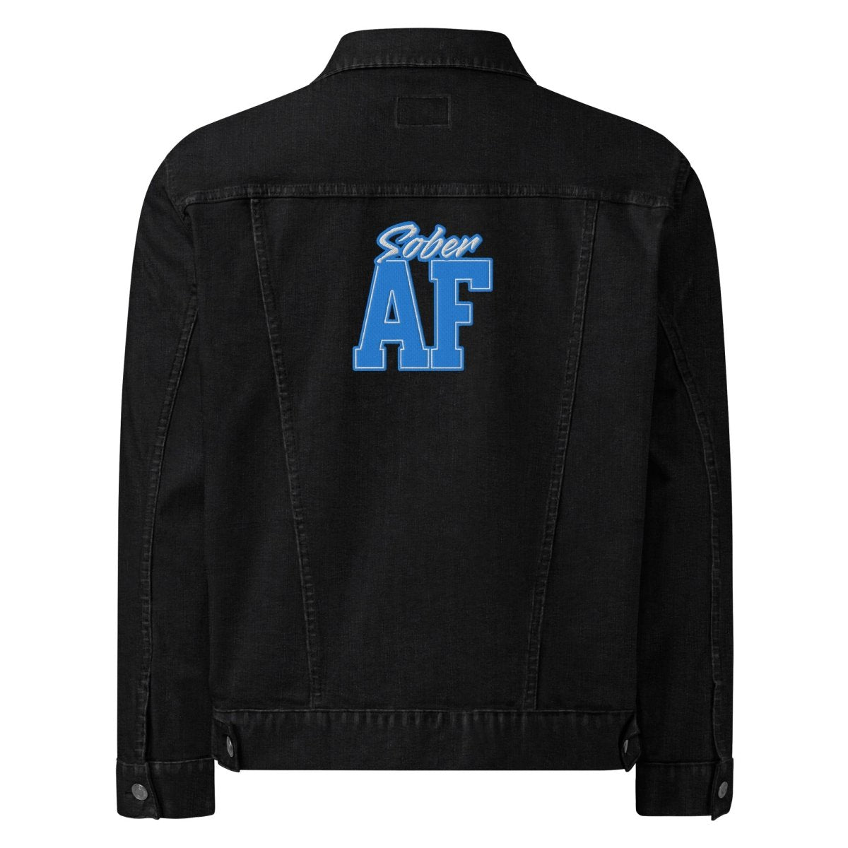 Sober AF Embroidered Unisex Denim Jacket - Stylish Streetwear for Men & Women - Perfect for Casual Outings, Music Festivals, and Night Out