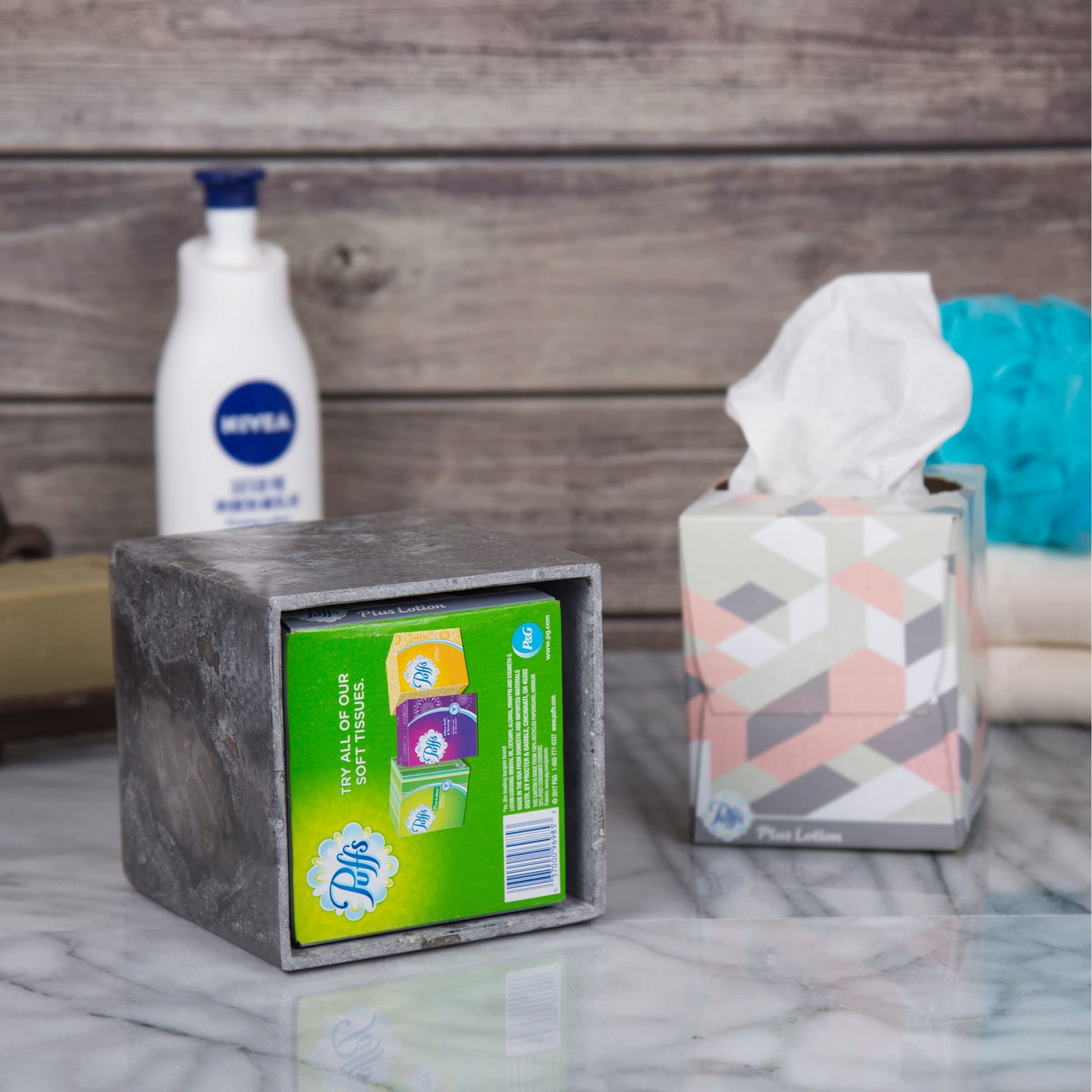 Premium Natural Marble Tissue Box Cover – Handcrafted Square Tissue Holder for Bathroom, Bedroom, Living Room & Car, Elegant & Durable (Champagne Beige, 5.4” x 5.4” x 5.6”) – Perfect for Home Decor & Luxury Gift Giving