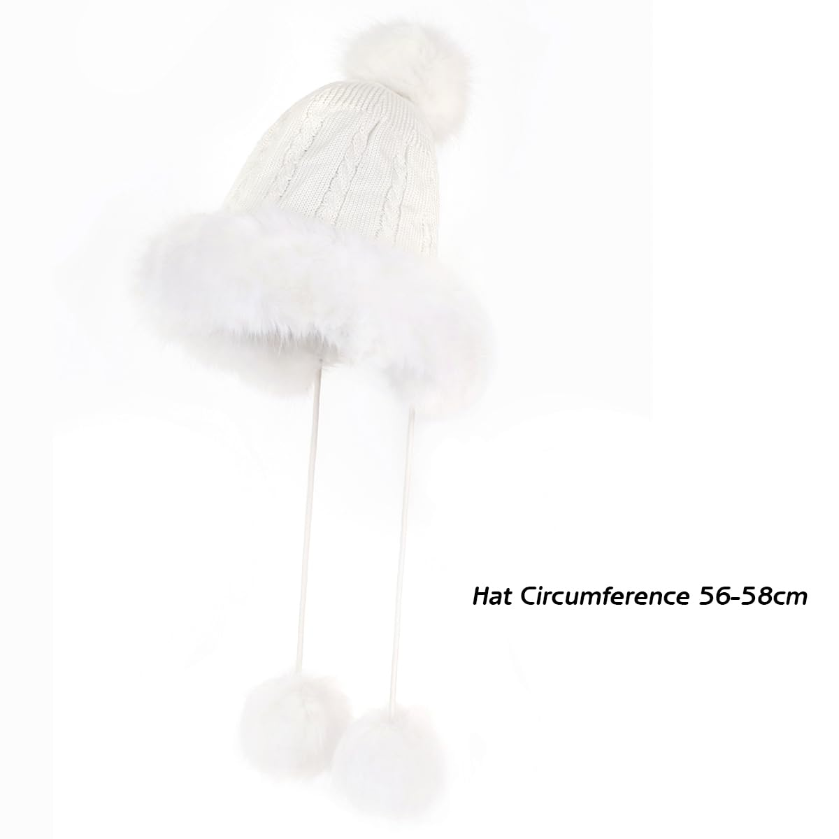 S.ROMZA Women's Faux Fur Knitted Beanie Hat with Pompom - Warm Winter Skull Cap with Ear Flaps - Soft Fleece Lined Snow Hat for Cold Weather - Perfect for Skiing, Snowboarding & Outdoor Activities