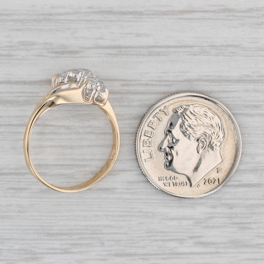 0.15ctw Diamond Cluster Ring in 14k Yellow Gold - Size 4.5 Bypass Design for Women | Elegant Wedding, Engagement, Anniversary Gift for Her | Perfect for Special Occasions & Everyday Wear