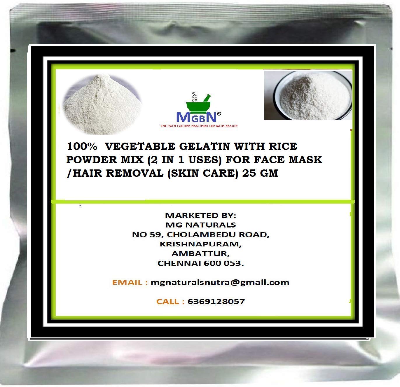 100% Natural Vegetable Gelatin with Rice Powder Mix - 2-in-1 Face Mask & Hair Removal for Glowing Skin (25g) | DIY Skincare, Spa Treatment, At-Home Beauty Routine