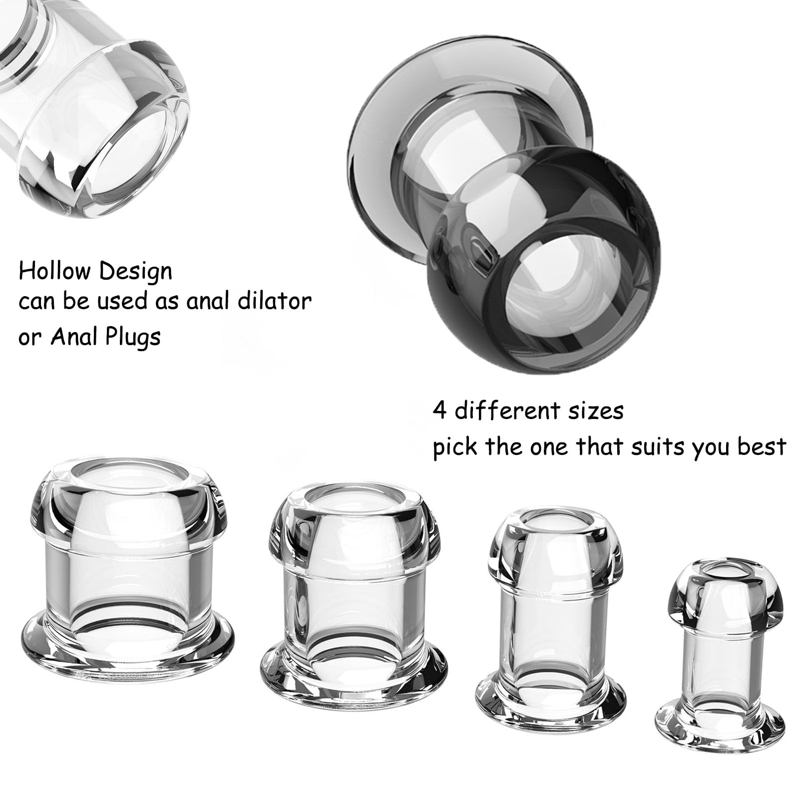 AMAZBEE Transparent Hollow Anal Plug with Expansion Speculum, Wide Base Vaginal Dilator, Enema Anal Tunnel Sex Toy for Women & Men (Small) - Perfect for Solo Play, Couples & BDSM Exploration