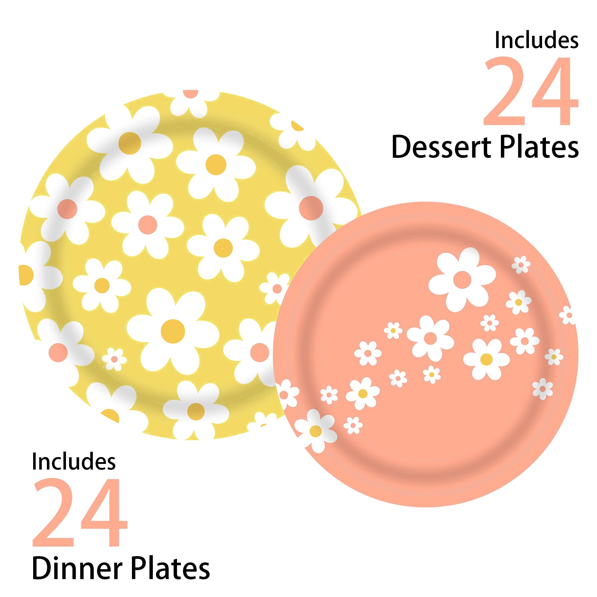 120 Pcs Daisy Party Decorations Set - Disposable Dinnerware Plates, Napkins, Cups & Forks - Food Grade Flower Theme Birthday Party Supplies - Serves 24 Guests - Perfect for Garden Parties, Baby Showers & Spring Celebrations